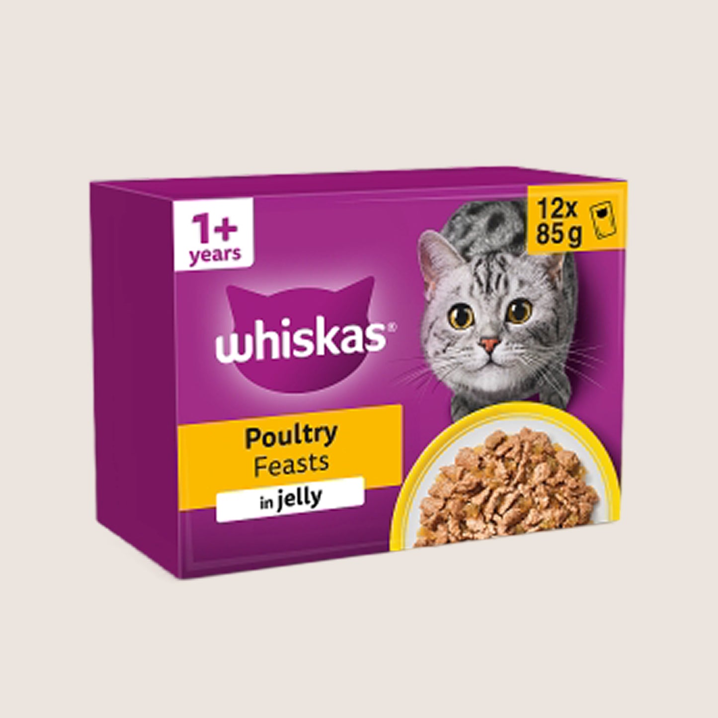 Whiskas 1+ POULTRY Feasts Wet Cat Food Pouches in Jelly With Taurine 12 x 85g