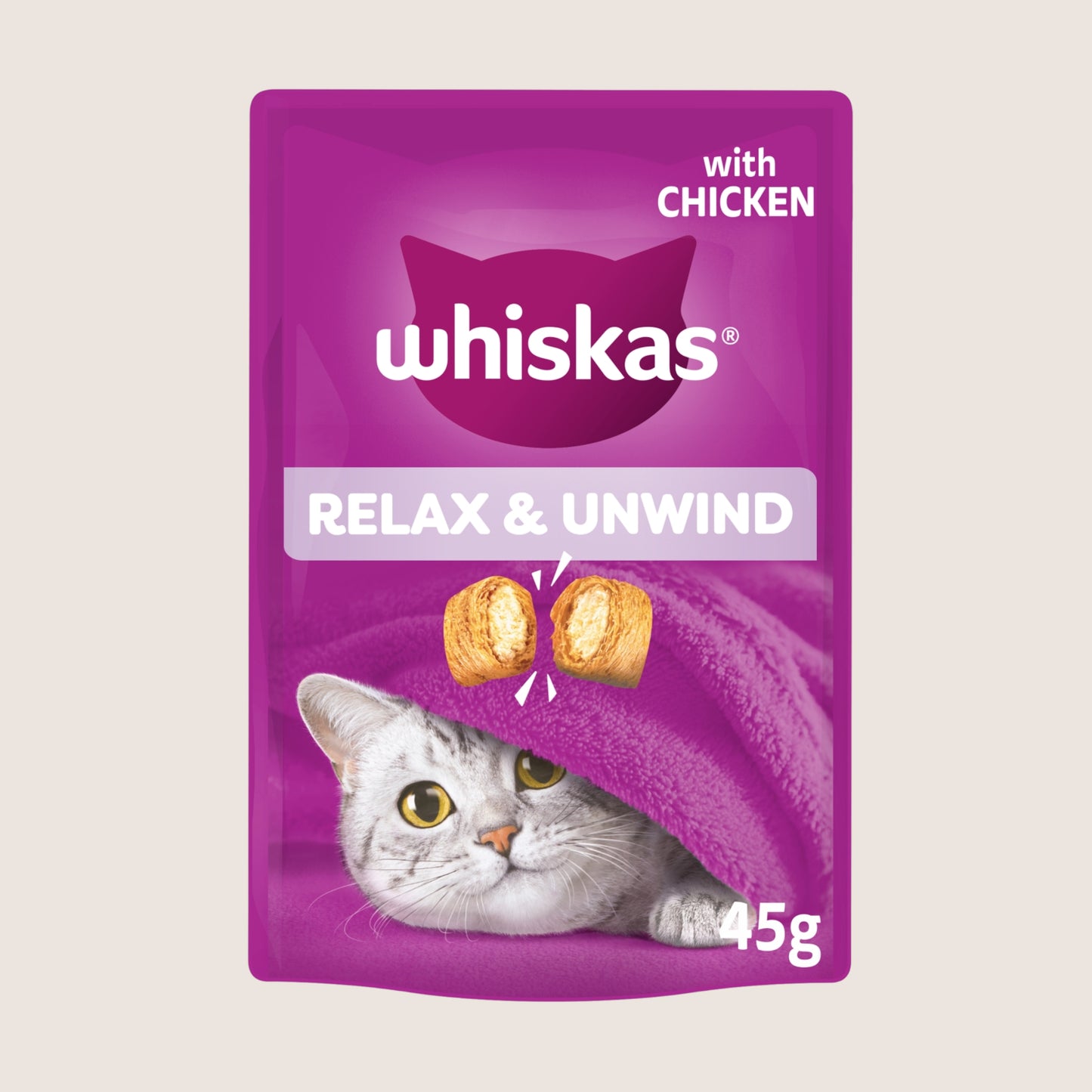 Whiskas Relax & Unwind Adult Cat Treats with Chicken With Taurine 45g