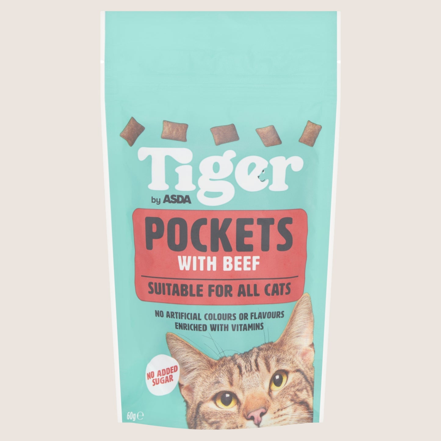 Tiger by ASDA Tiger Pockets with Beef No Artificial Additives 60g