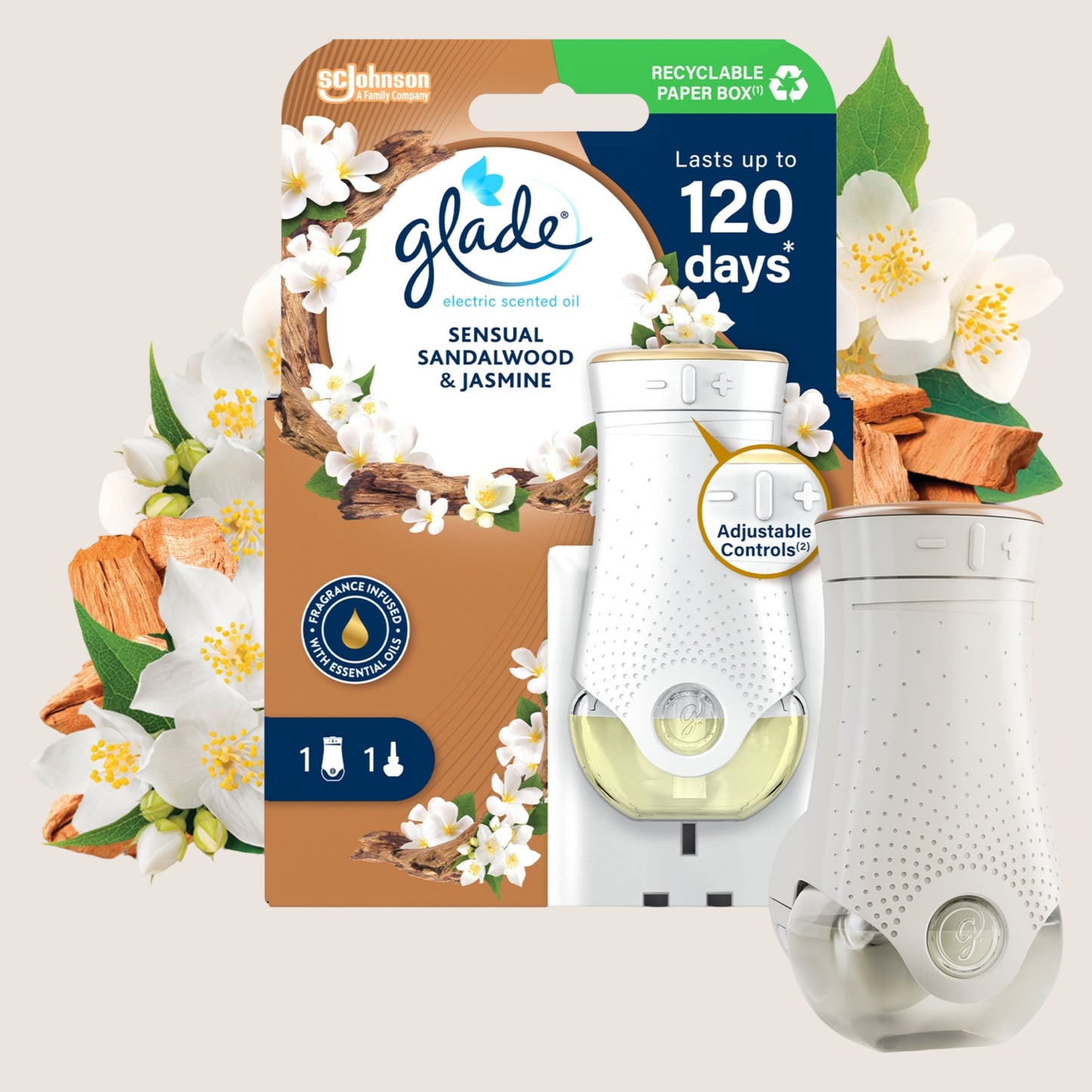 Glade Electric Scented Oil Plug In Holder & Refill Sandalwood & Jasmine 20ml