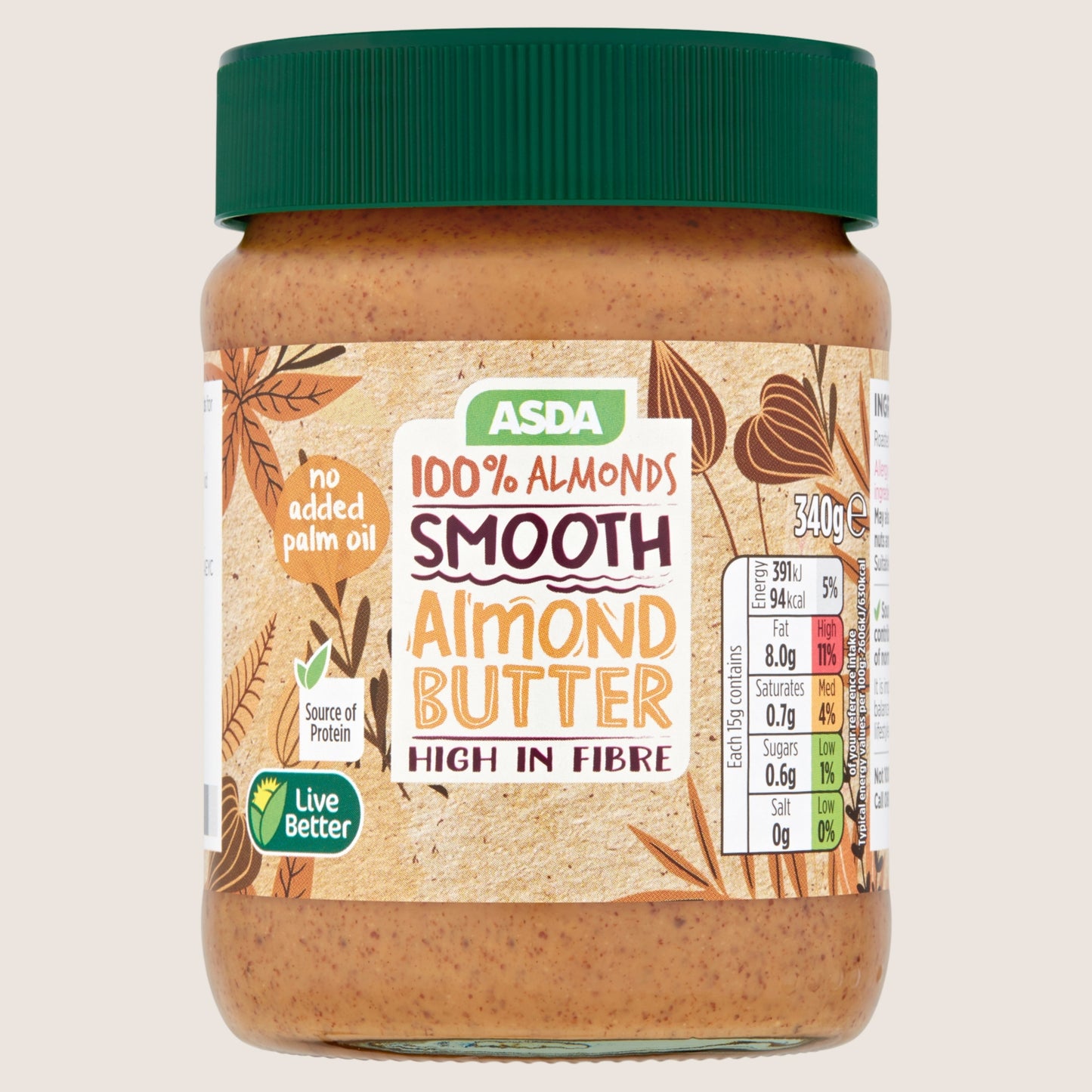 ASDA Smooth Almond Butter No Artificial Additives 340g