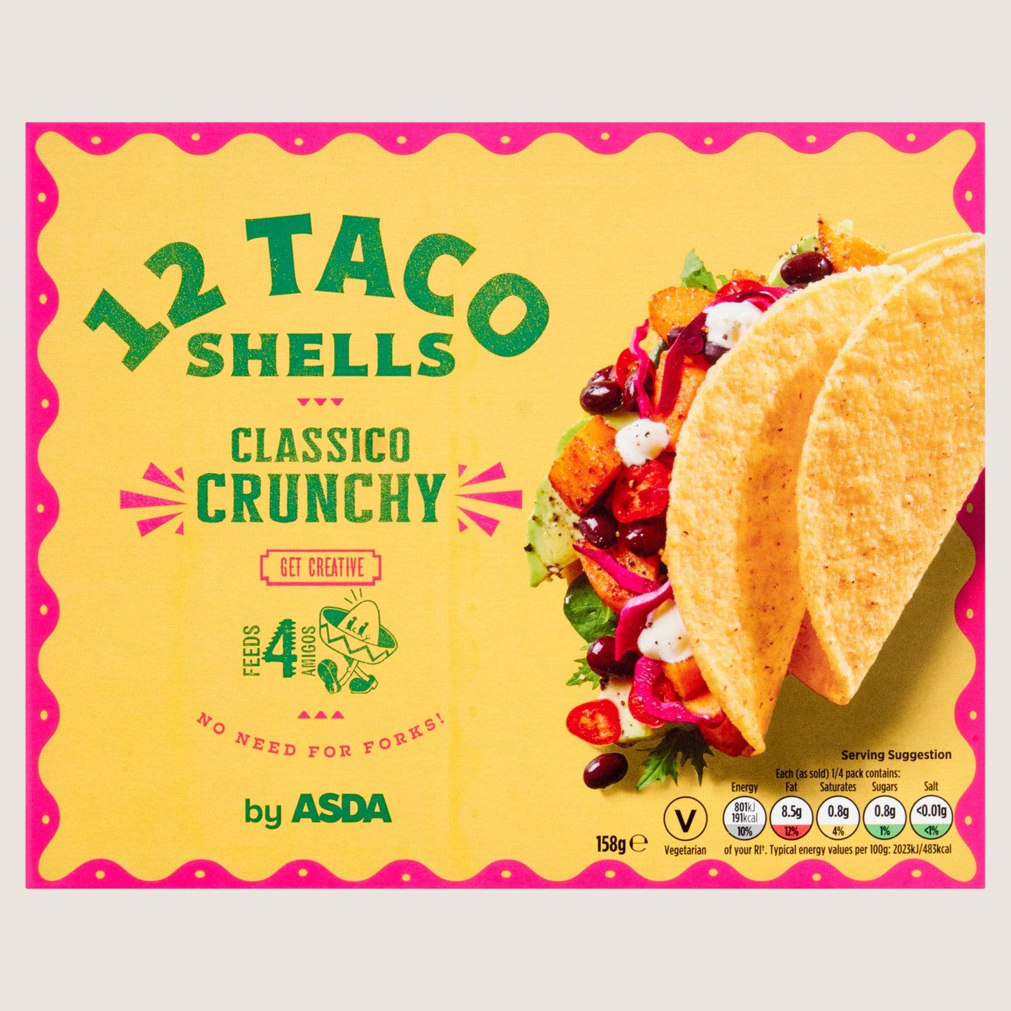 ASDA 12 Classico Crunchy Taco Shells No Artificial Additives 158g
