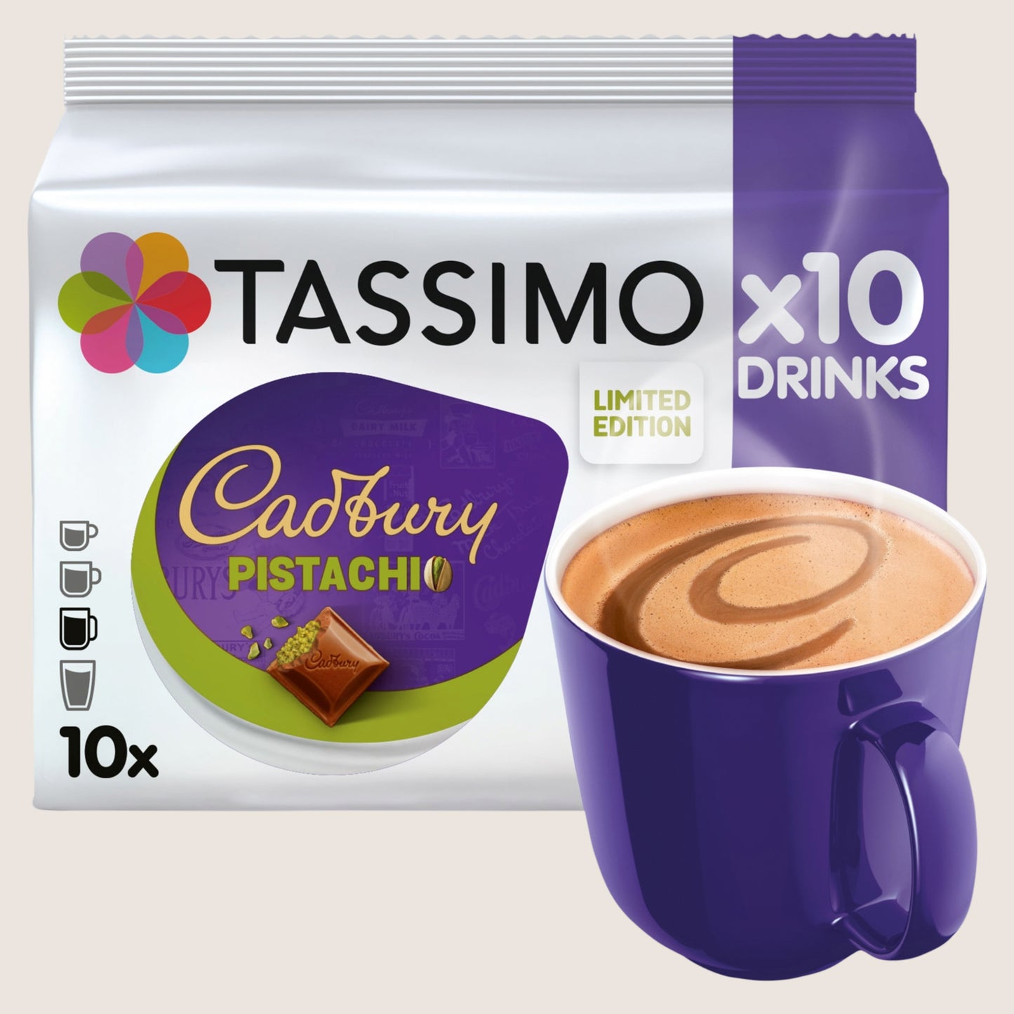 Tassimo Limited Edition Cadbury Pistachio Hot Chocolate Pods x10 No Artificial Additives