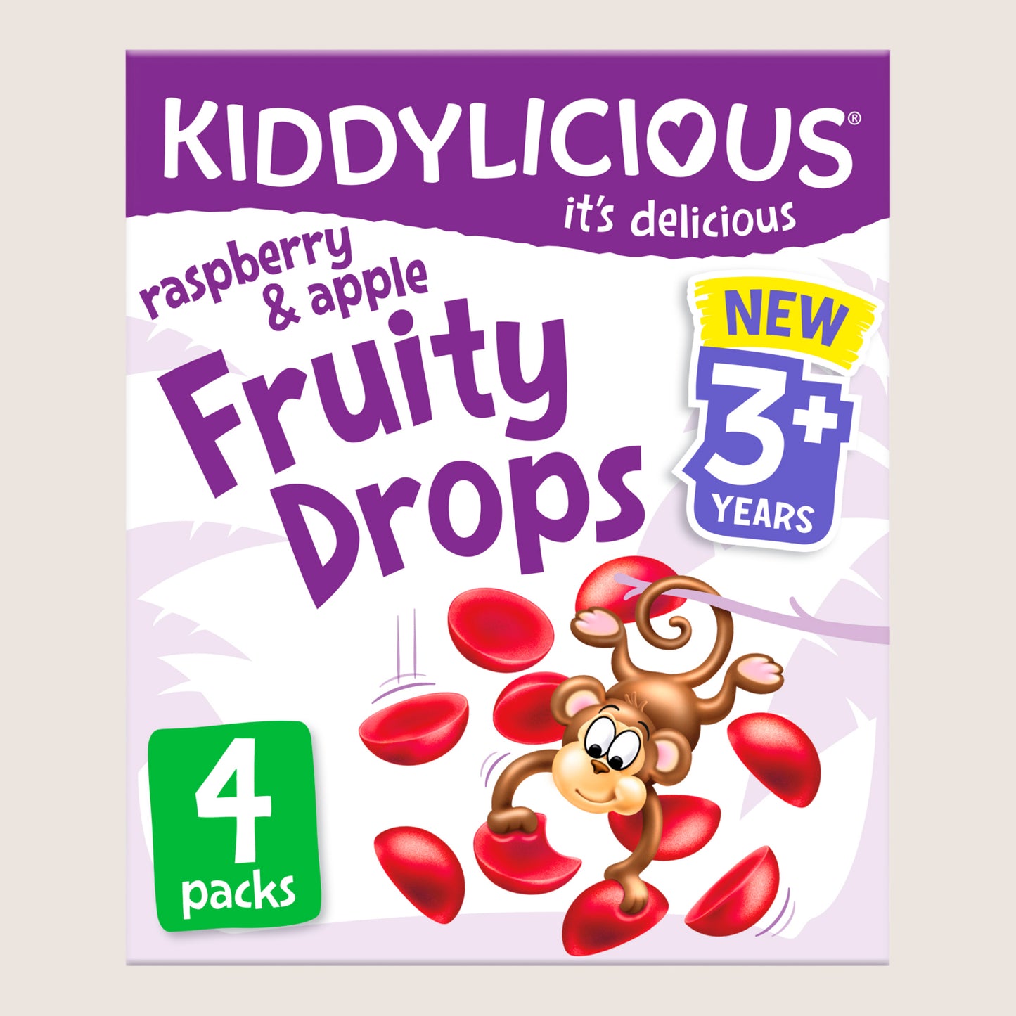 Kiddylicious Raspberry & Apple Fruity Drops Kids Snacks No Artificial Additives 4x16g