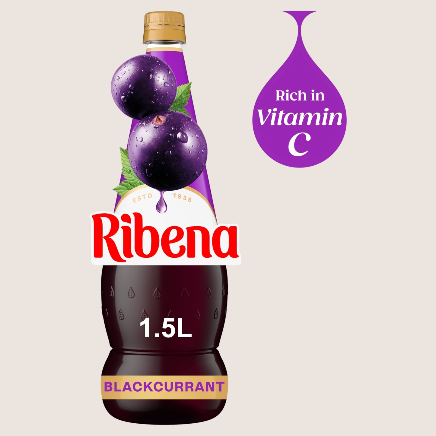 Ribena Blackcurrant Squash No Artificial Additives 1.5L