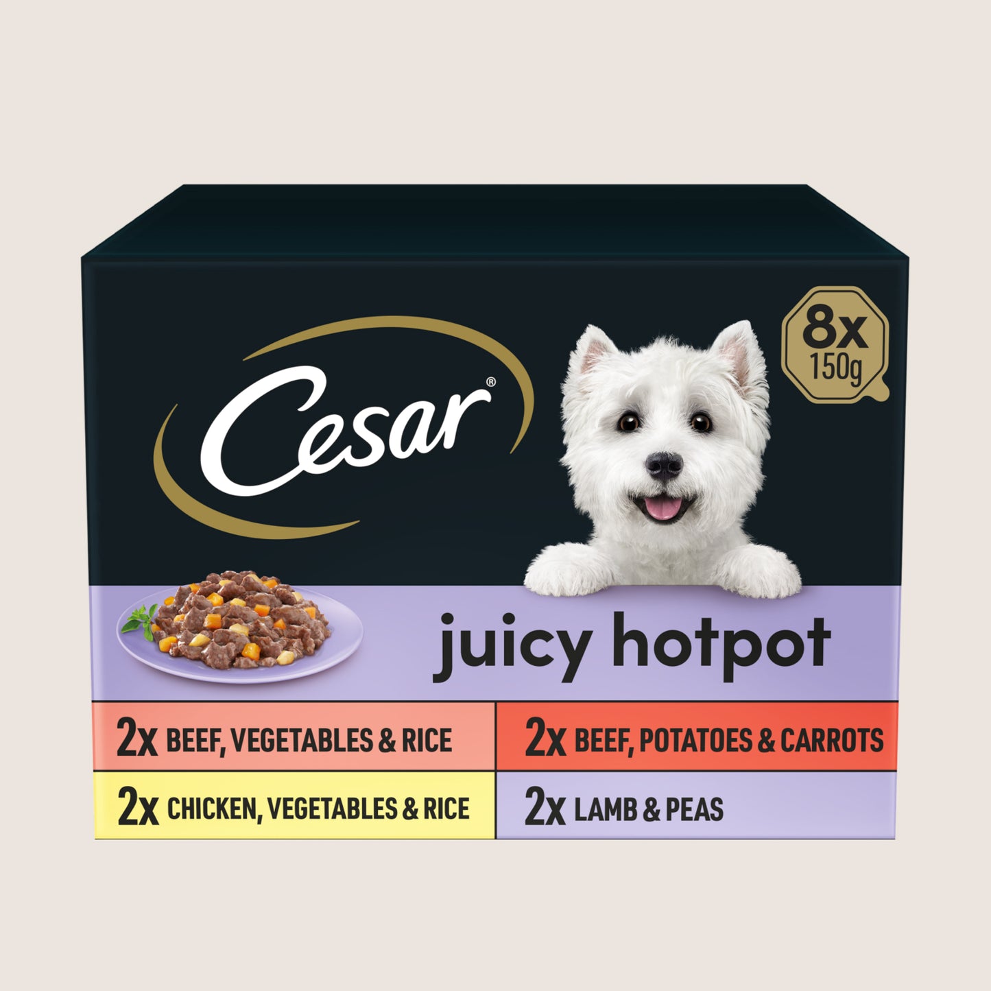 Cesar Juicy Hotpot Adult Wet Dog Food Trays Mixed in Gravy No Artificial Additives 8 x 150g