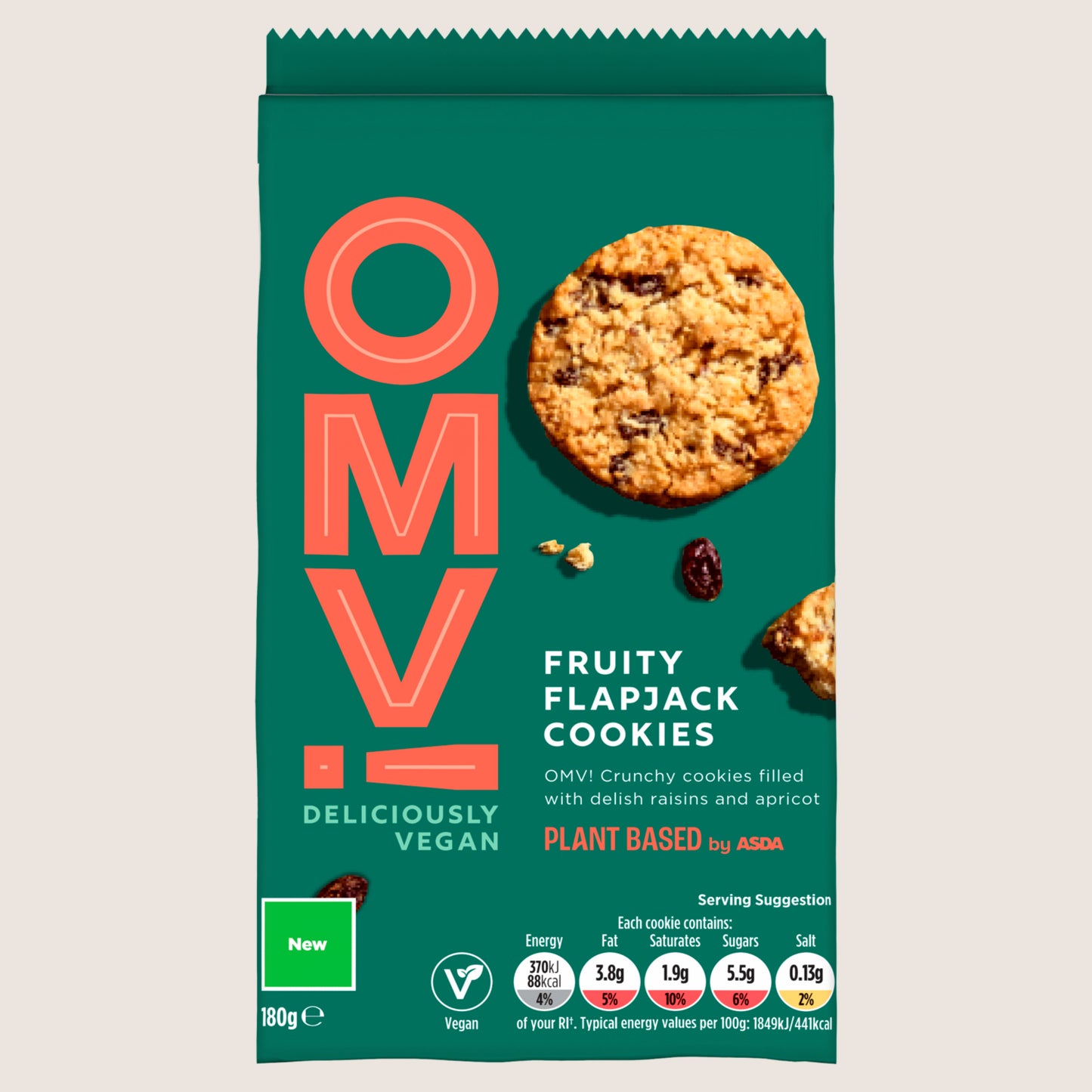 OMV! Deliciously Vegan Plant Based OMV! Fruity Flapjack Cookies Free From Artificial Additives 180g