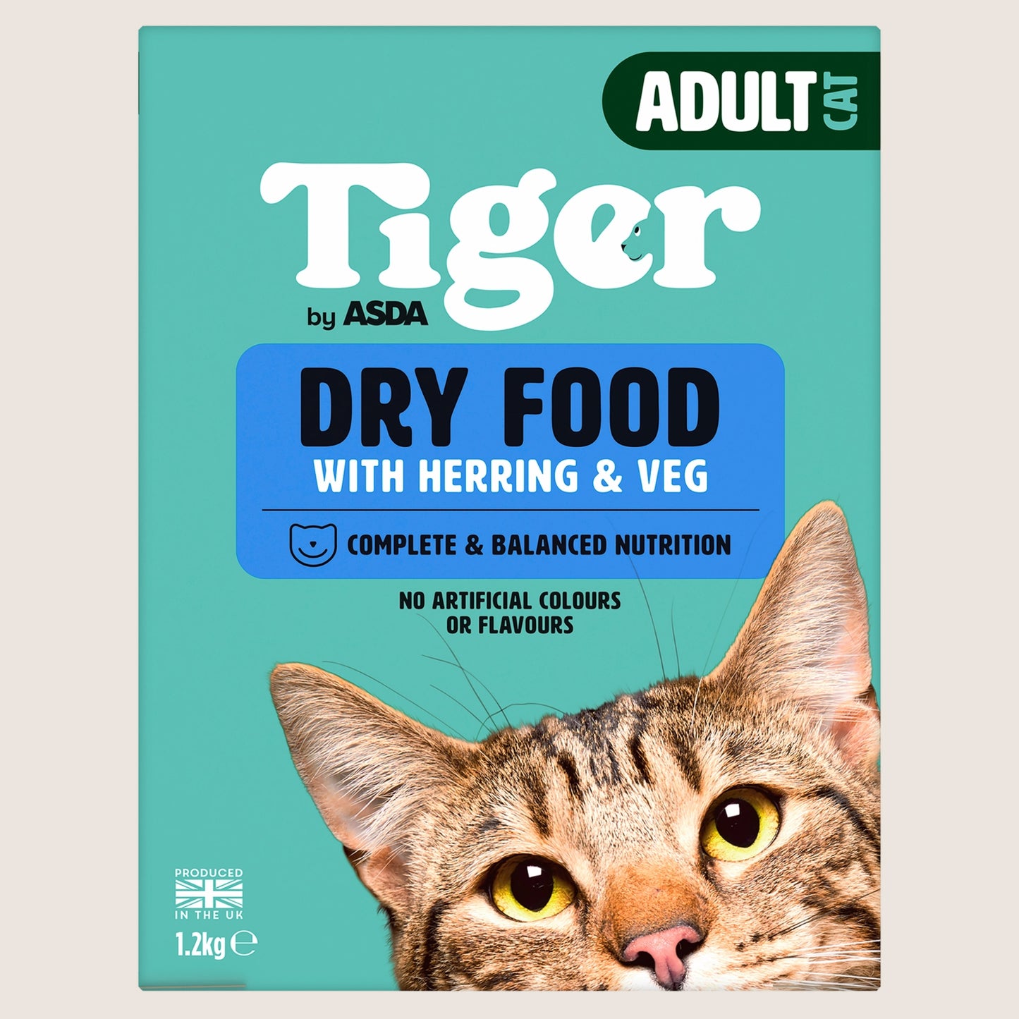 ASDA Tiger Dry Food with Herring & Veg Adult Cat Complete Nutrition 1.2kg