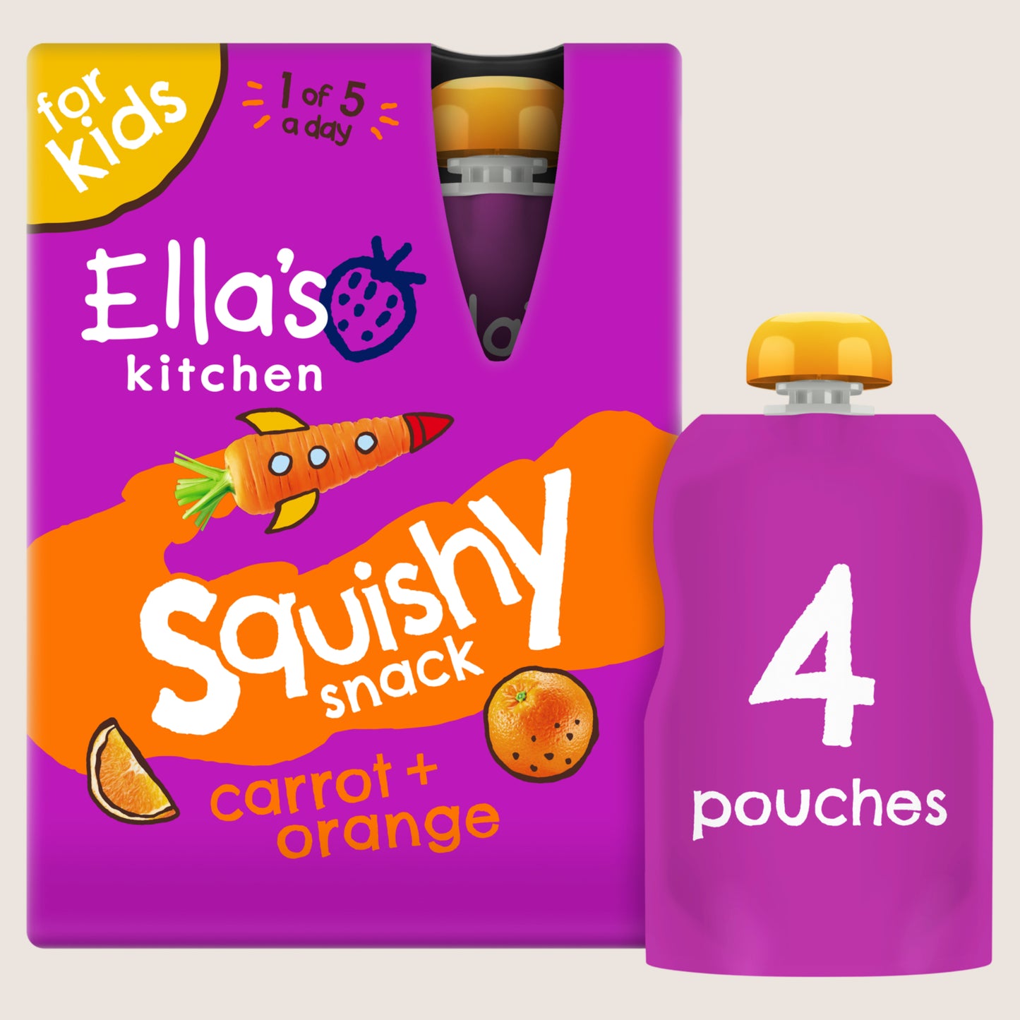 Ella's Kitchen Carrot + Orange Squishy Snack Gentle Formula 4 x 100g