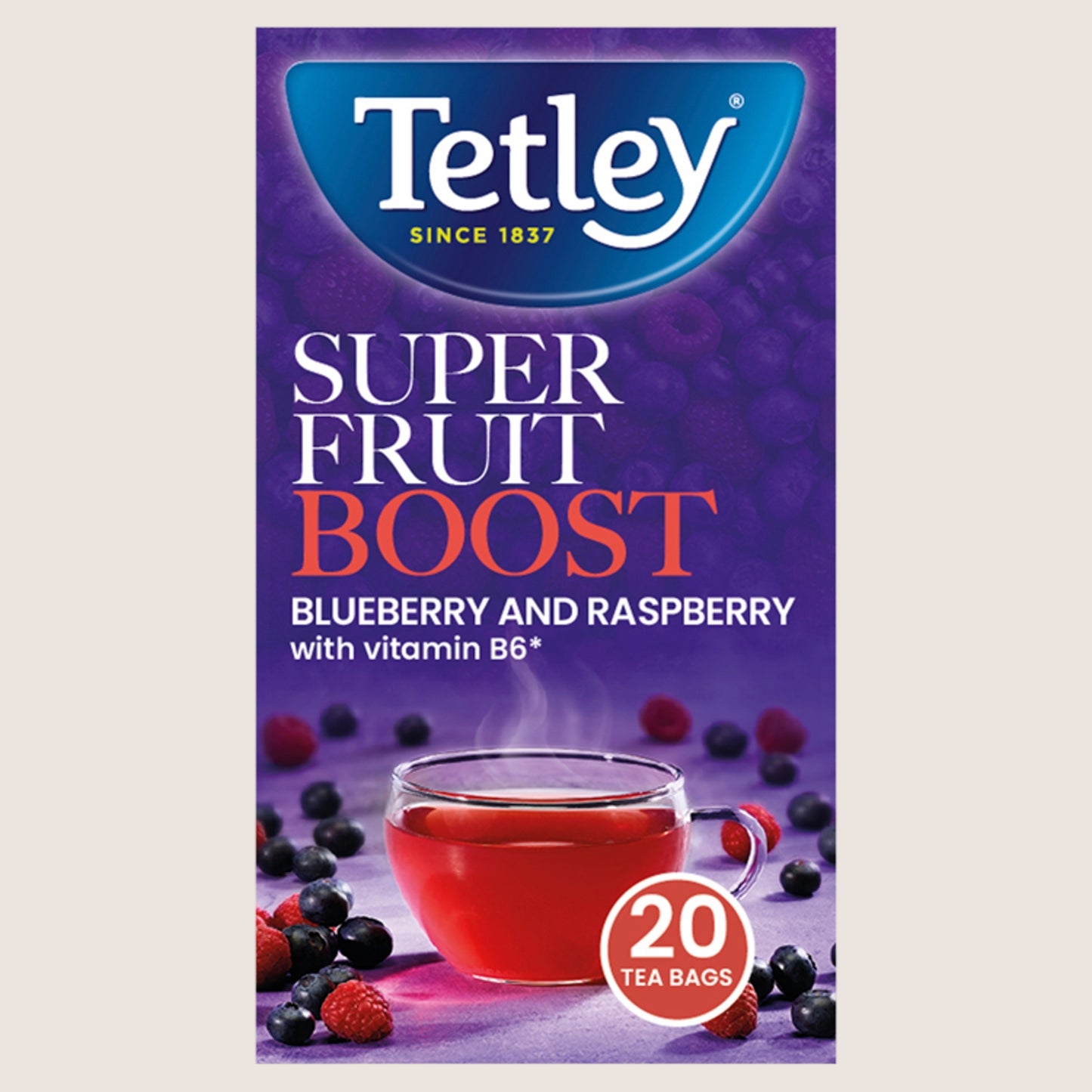 Tetley Super Fruits Boost Blueberry and Raspberry 20 Tea Bags 40g Refreshing