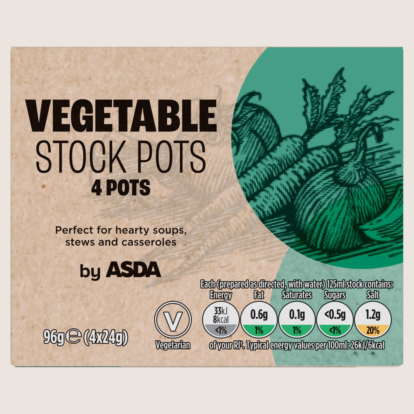 ASDA Vegetable Stock Pots No Artificial Additives 4 x 24g