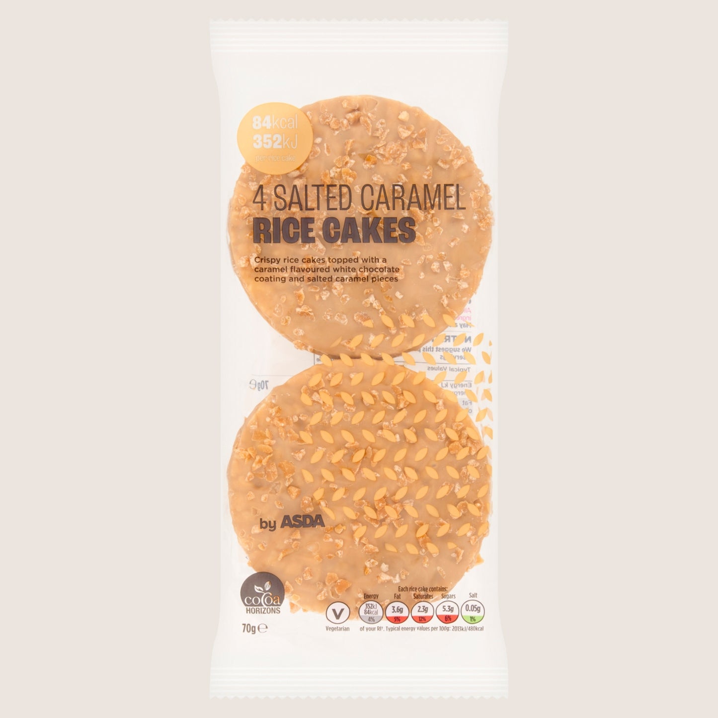ASDA 4 Salted Caramel Rice Cakes Free From Artificial Additives 70g