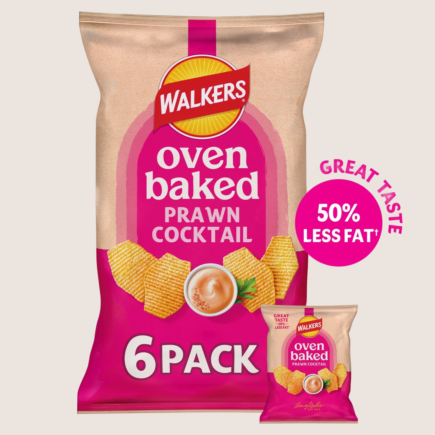Walkers Baked Prawn Cocktail Crisps Baked Not Fried 6 x 22g