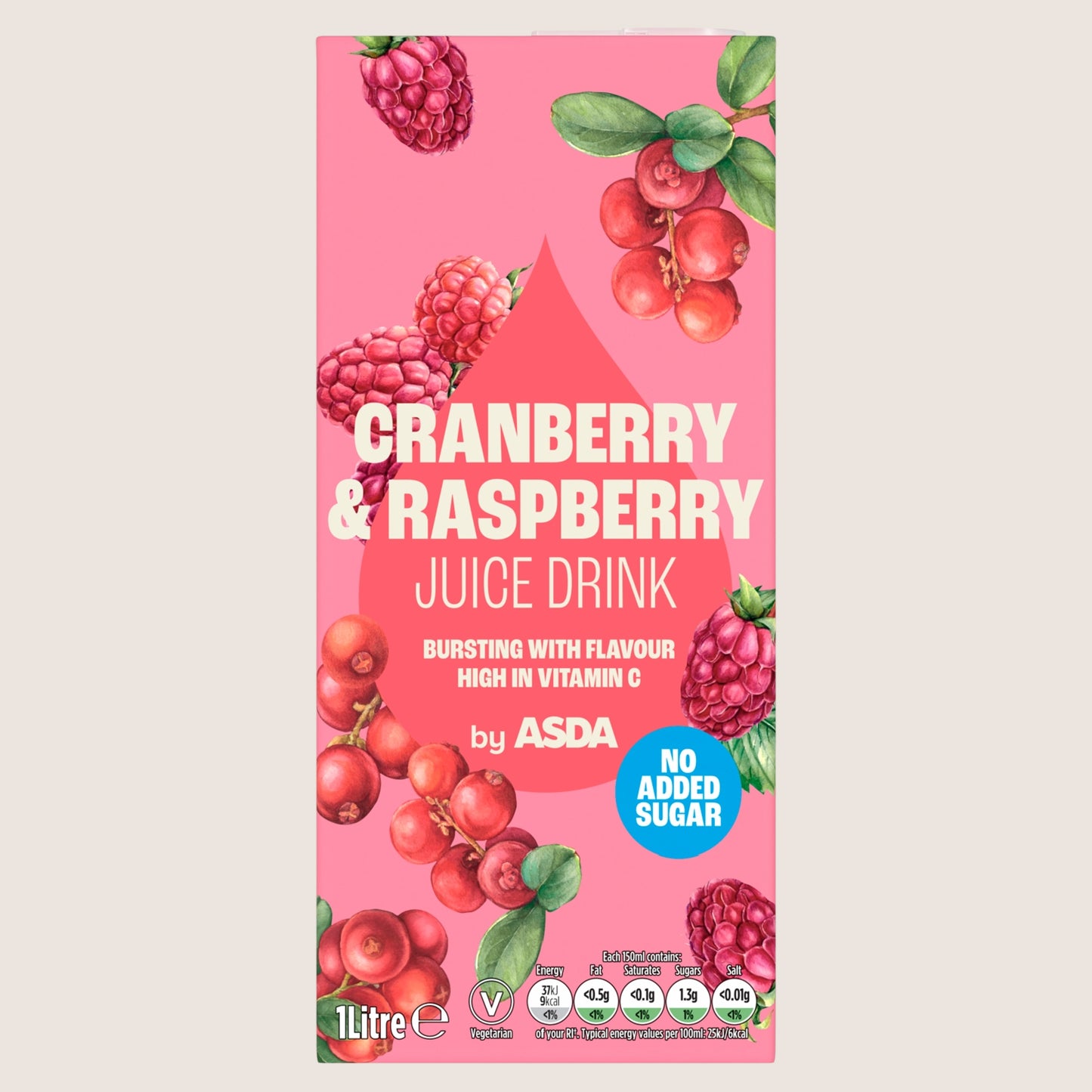 ASDA Cranberry & Raspberry Juice Drink No Added Sugar 1 Litre