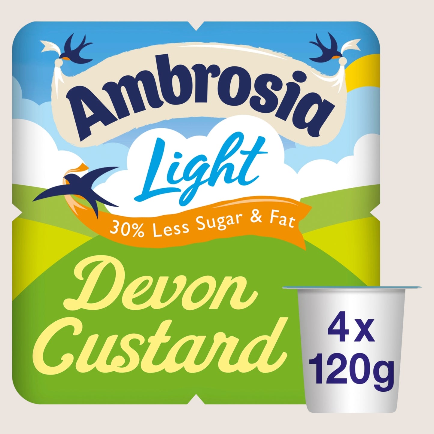 Ambrosia Light Low Fat & Reduced Sugar Custard Dessert Snack Pots Reduced Sugar 4 x 120g