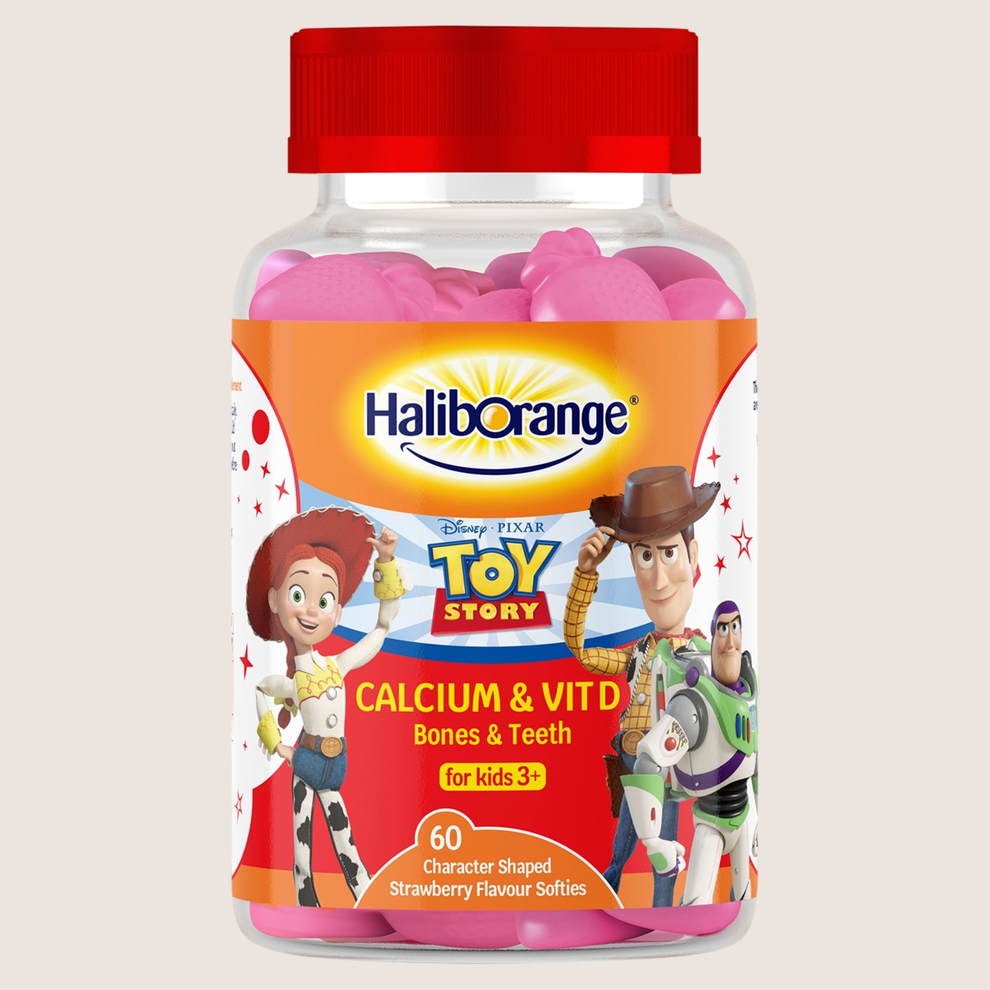 Haliborange Calcium & Vit D Bones & Teeth 60 Character Shaped Strawberry Flavour Softies for Kids 3+
