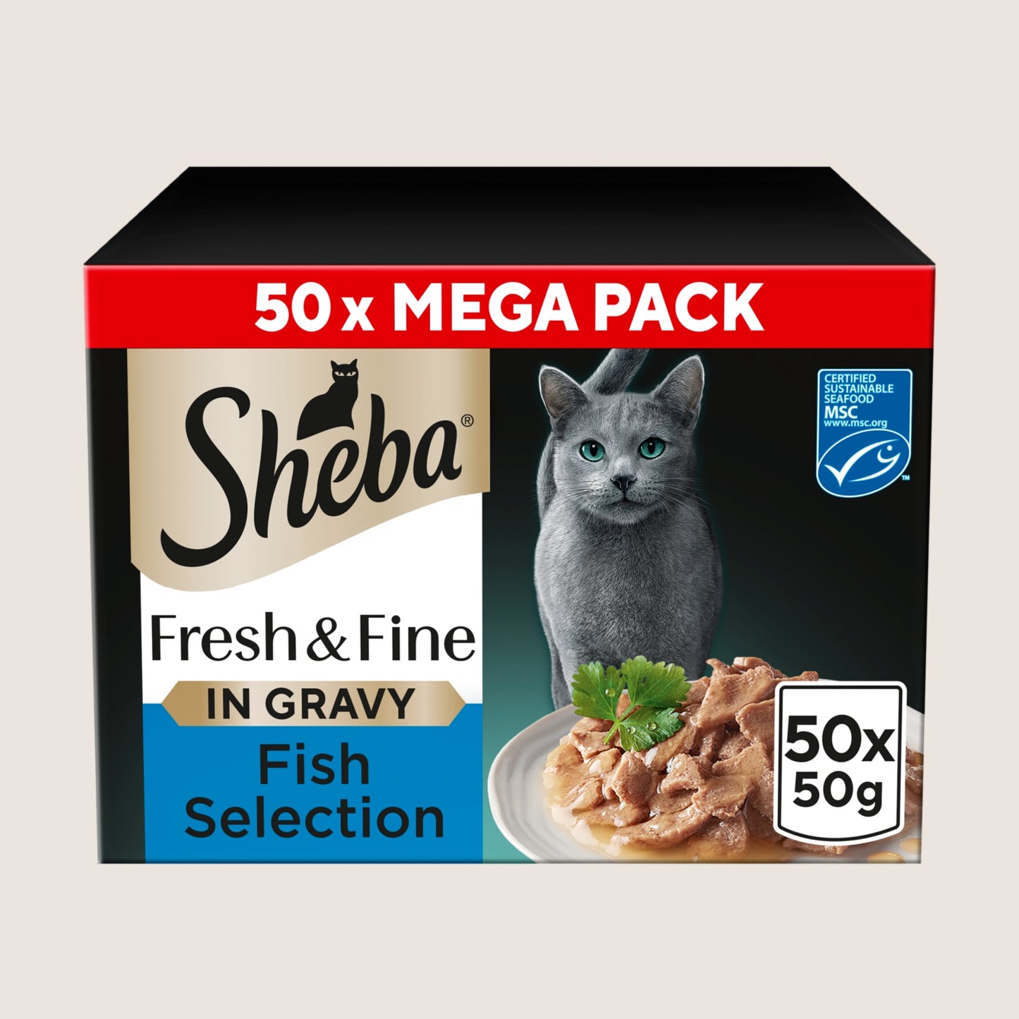 Sheba Fresh & Fine Adult Wet Cat Food Fish Collection Gravy Pouches With Taurine 50x50g