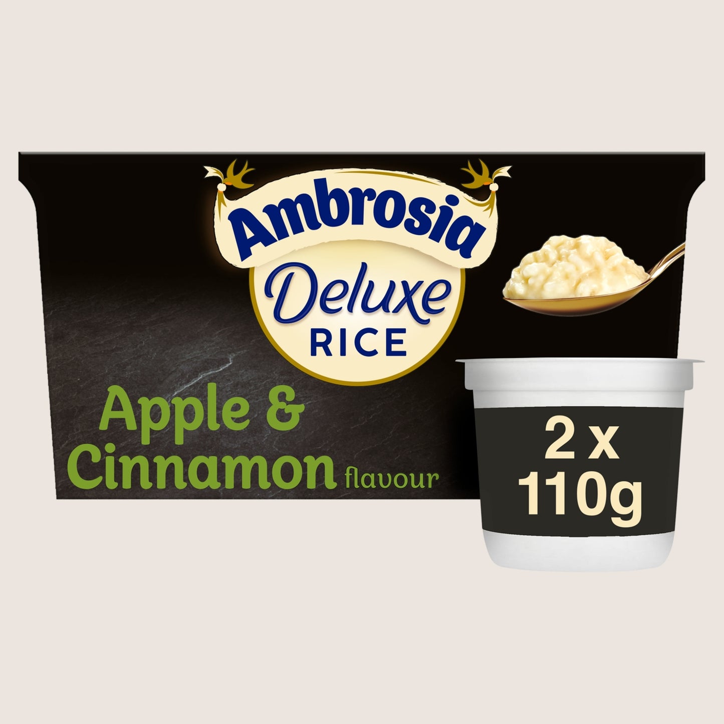 Ambrosia Deluxe Apple & Cinnamon Rice Pudding Dessert Snack Pots No Artificial Additives 2 x 110g