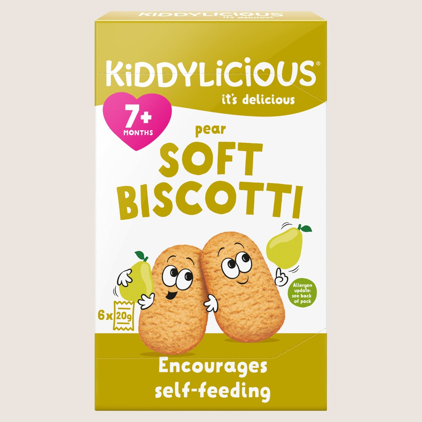 Kiddylicious Pear Soft Biscotti 7+ Months Gentle Formula 6 x 20g