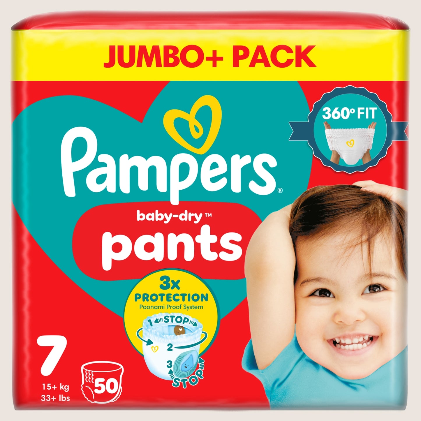 Pampers Baby-Dry Nappy Pants Size 7, , + Jumbo+ Pack Dermatologist Tested 50 Nappie 15kg