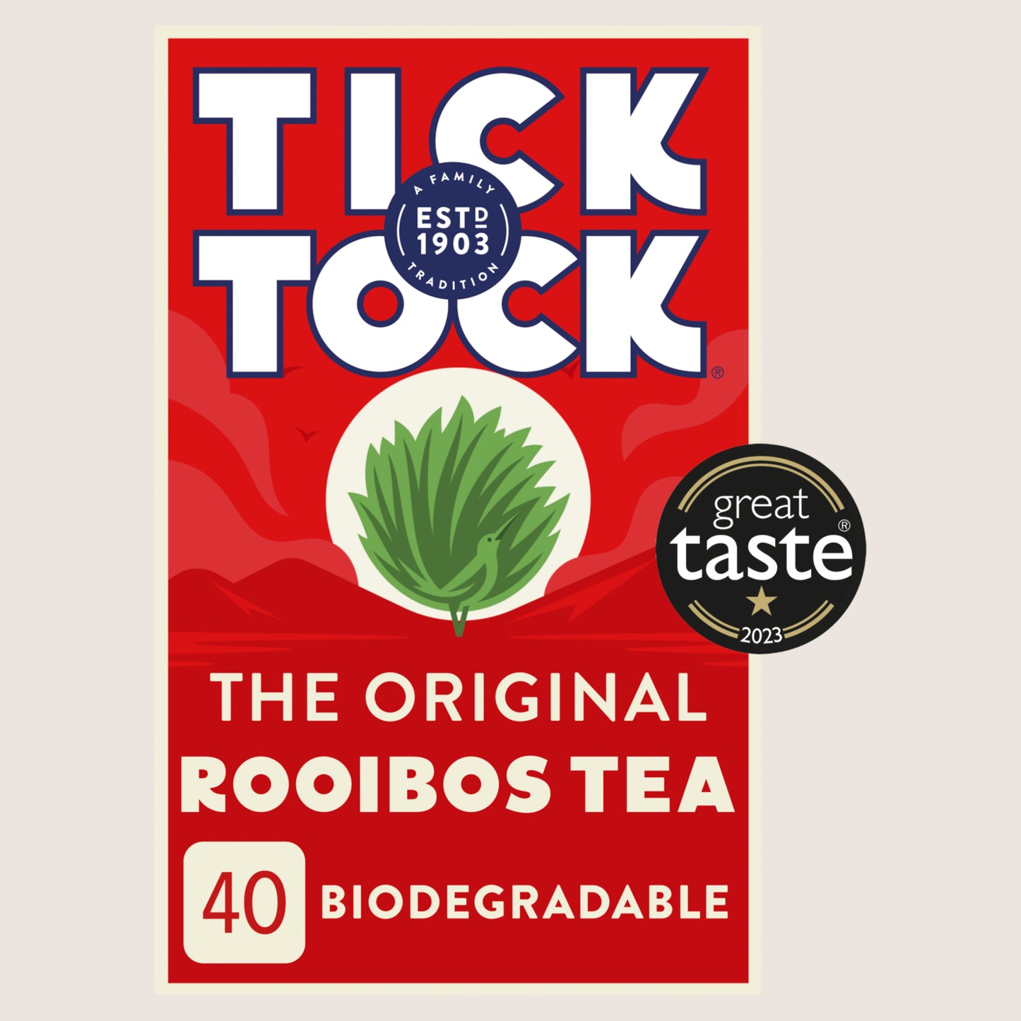 Tick Tock The Original Rooibos Tea 40 Biodegradable Bags No Artificial Additives 90g