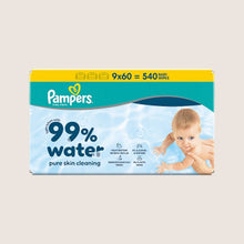 Pampers 99% Water Baby Wet Wipes, 540 Baby Wet Wipes Dermatologist Tested