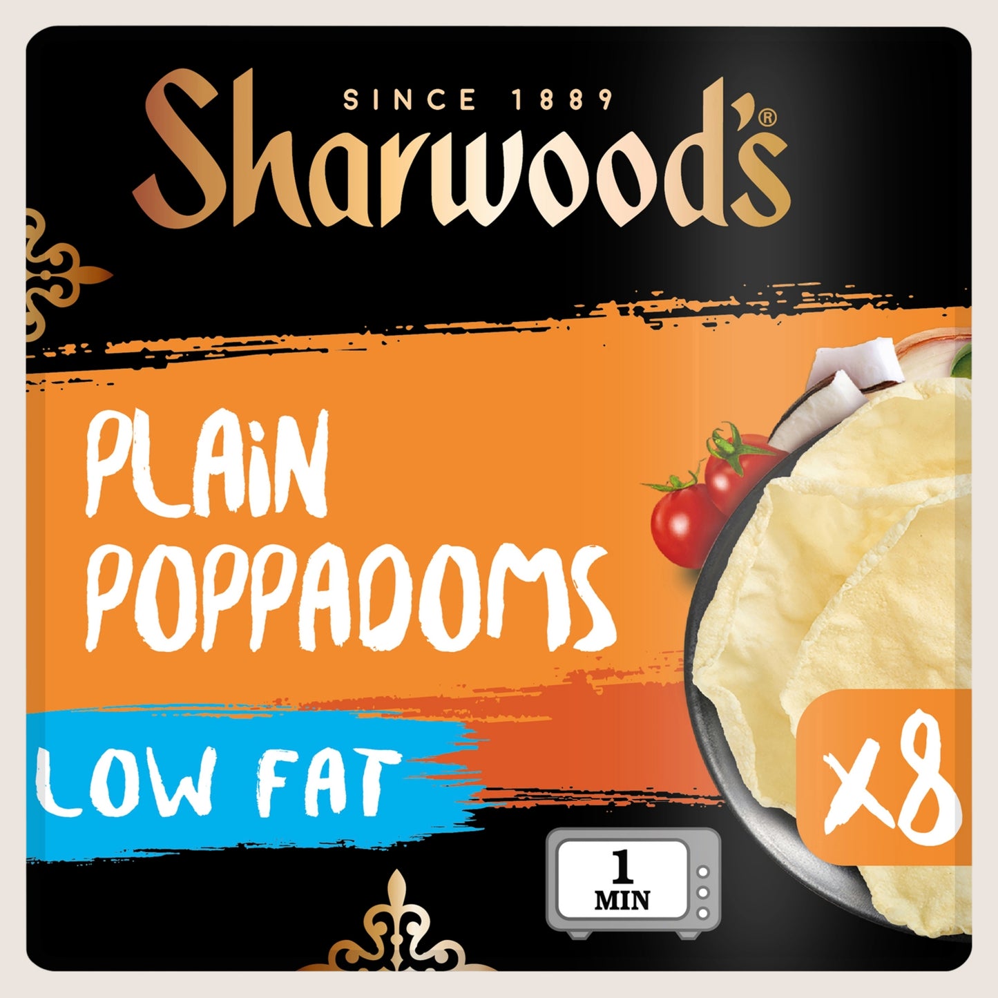 Sharwood's Low Fat Plain Poppadom No Artificial Additives 8 Pack