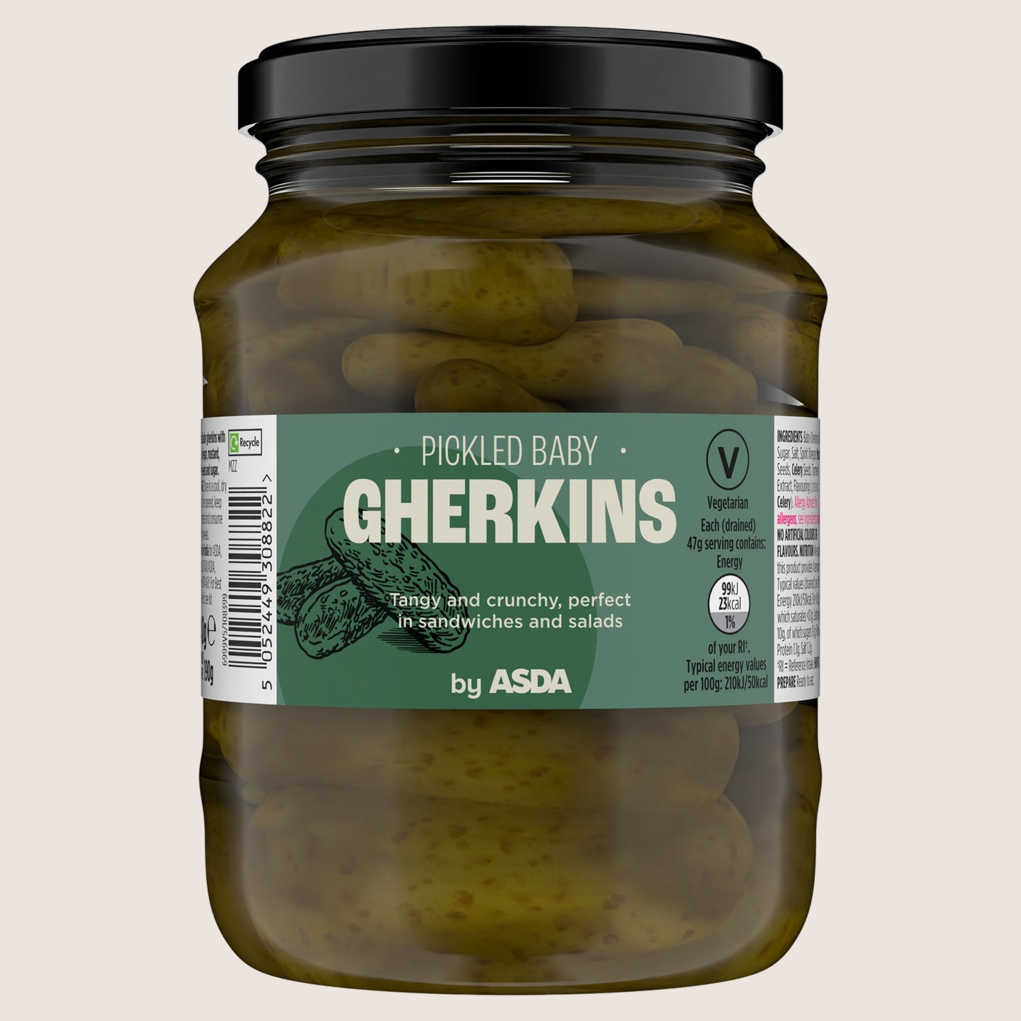 ASDA Pickled Baby Gherkins No Artificial Additives 340g