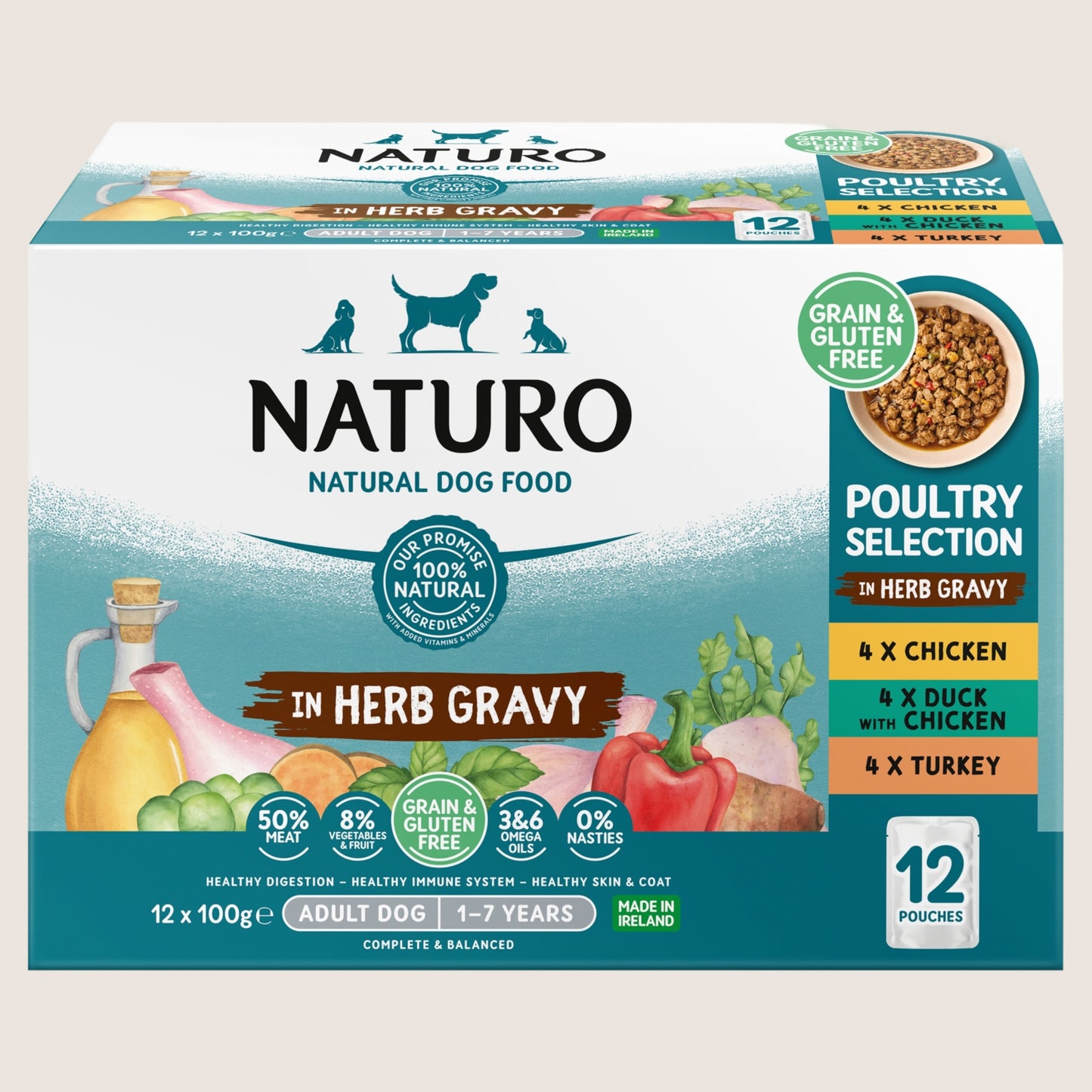 Naturo Poultry Selection in Herb Gravy Adult Dog 1-7 Years With Omega Oils 12 x 100g