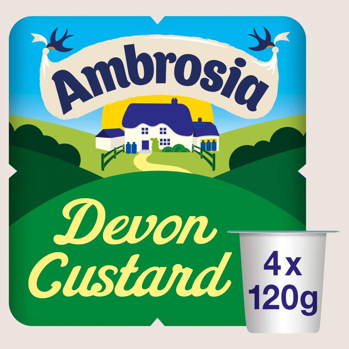 Ambrosia Devon Custard Dessert Snack Pots No Artificial Additives 4 x 120g