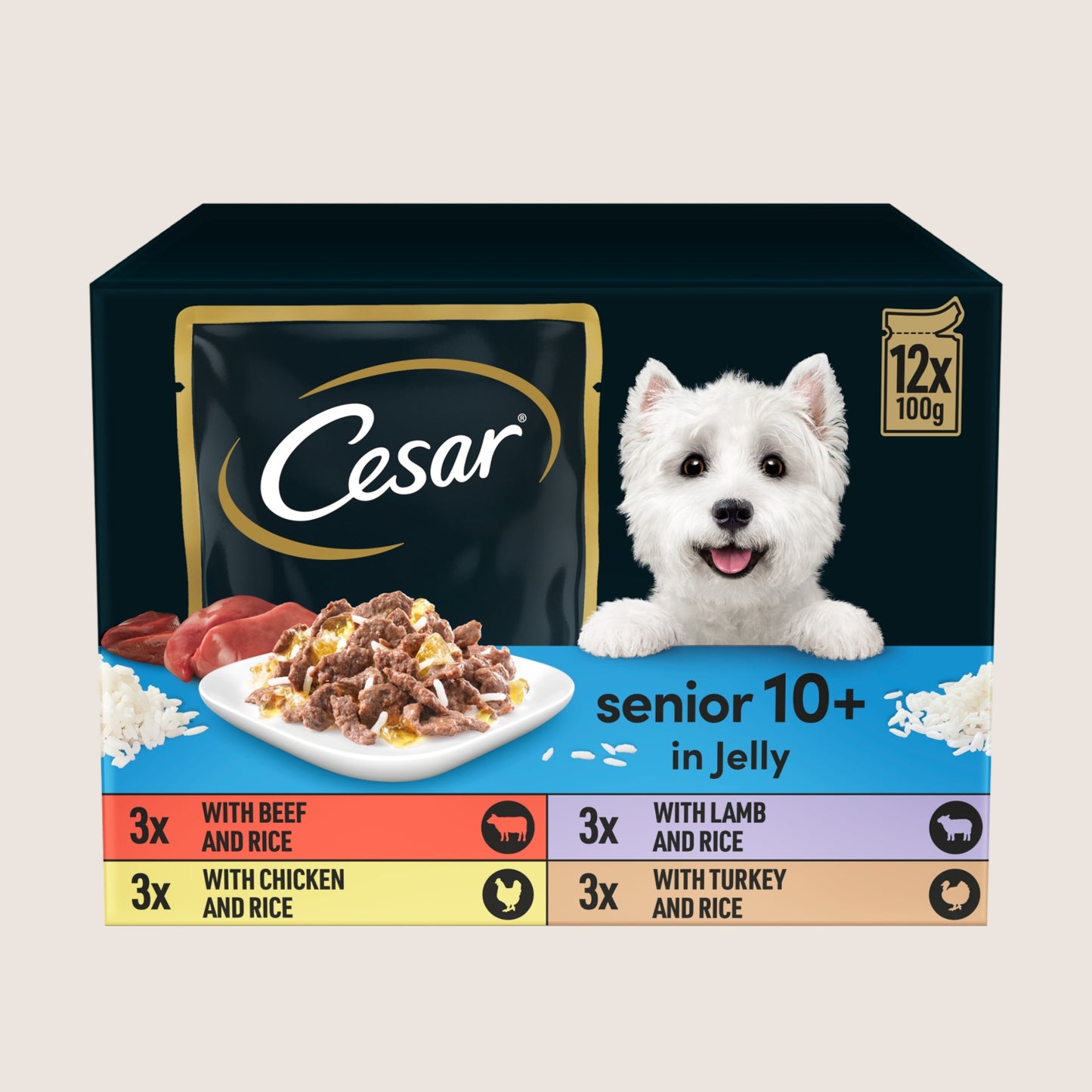 Cesar Senior Wet Dog Food Pouches Mixed Selection in Jelly No Artificial Additives 12 x 100g