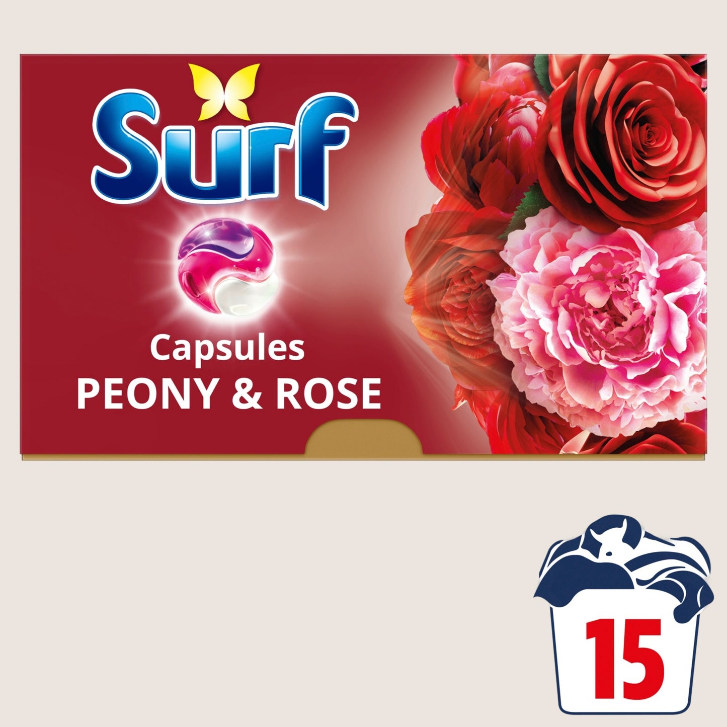Surf 3 in 1 Peony & Rose Laundry Washing Detergent Capsules 15 Washes