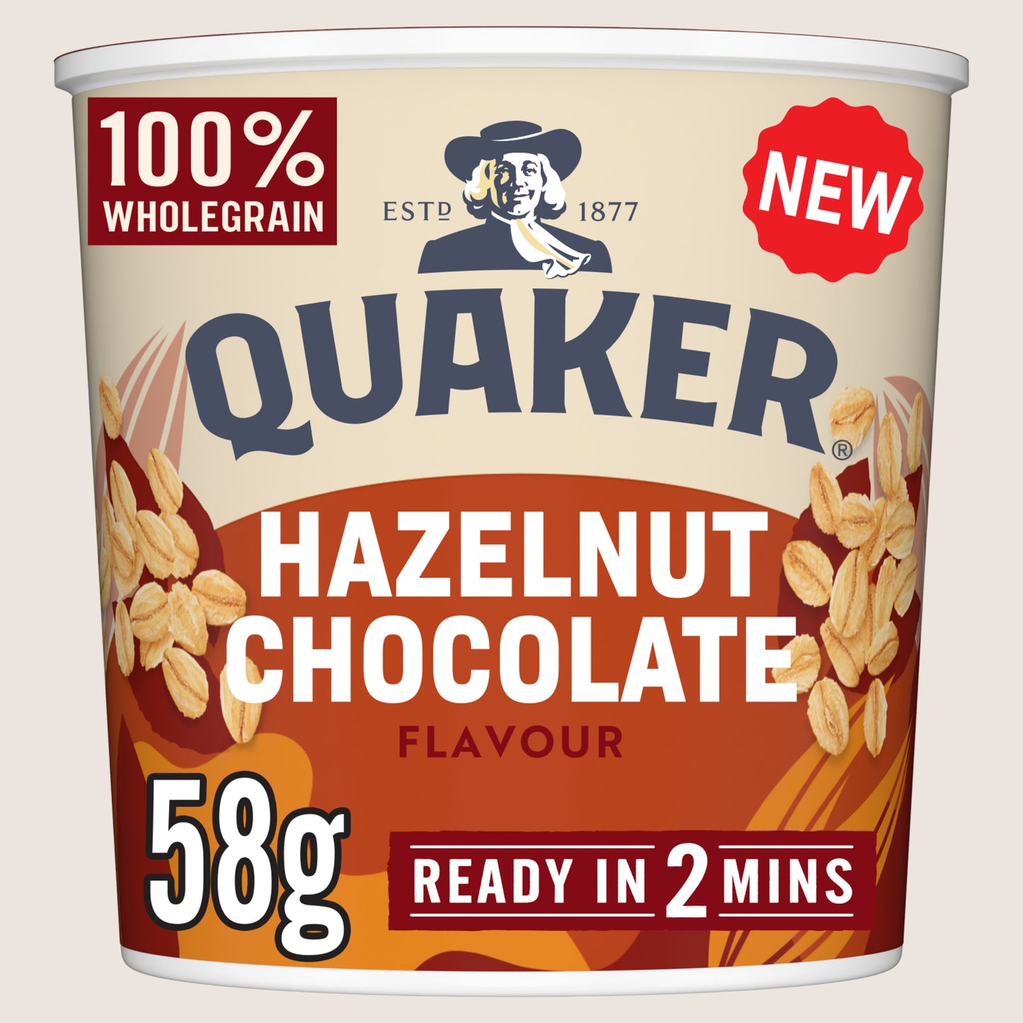 Quaker Oats Hazelnut Chocolate Porridge Pot Vitamin Fortified 58g