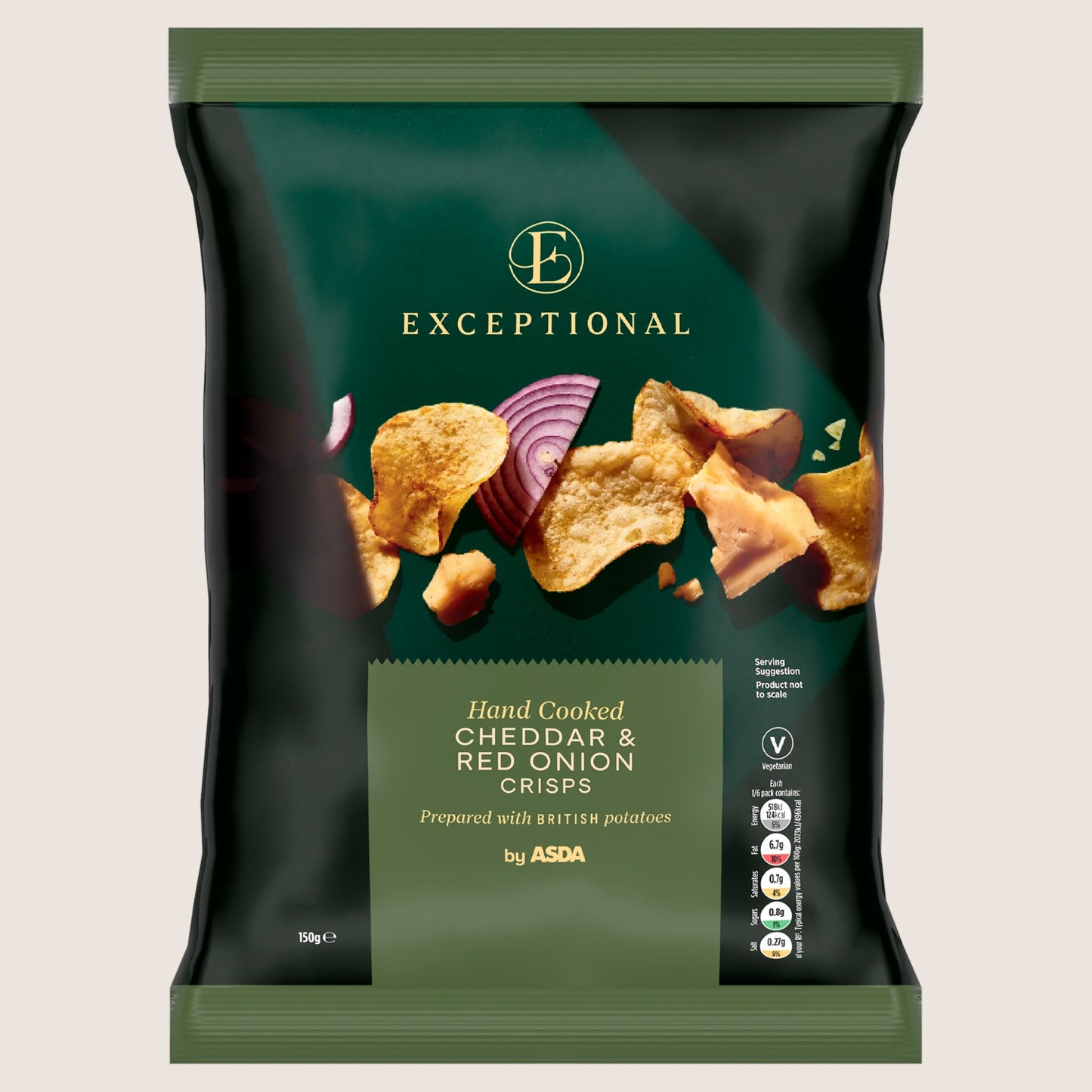 Exceptional By Asda Hand Cooked Cheddar & Red Onion Crisps No Artificial Additives 150g