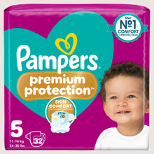 Pampers Premium Protection Size 5, 32 Baby Nappies, - Essential Pack Dermatologist Tested 11kg