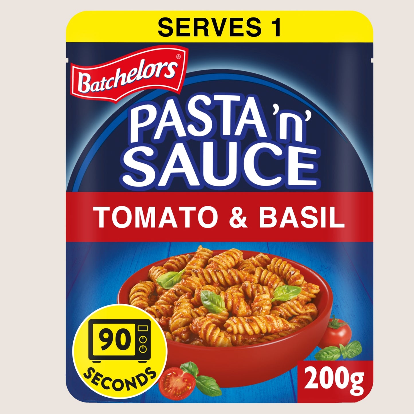 Batchelors Pasta 'n' Sauce Microwave Ready Meal Pasta with Tomato and Basil Sauce No Artificial Additives 200g