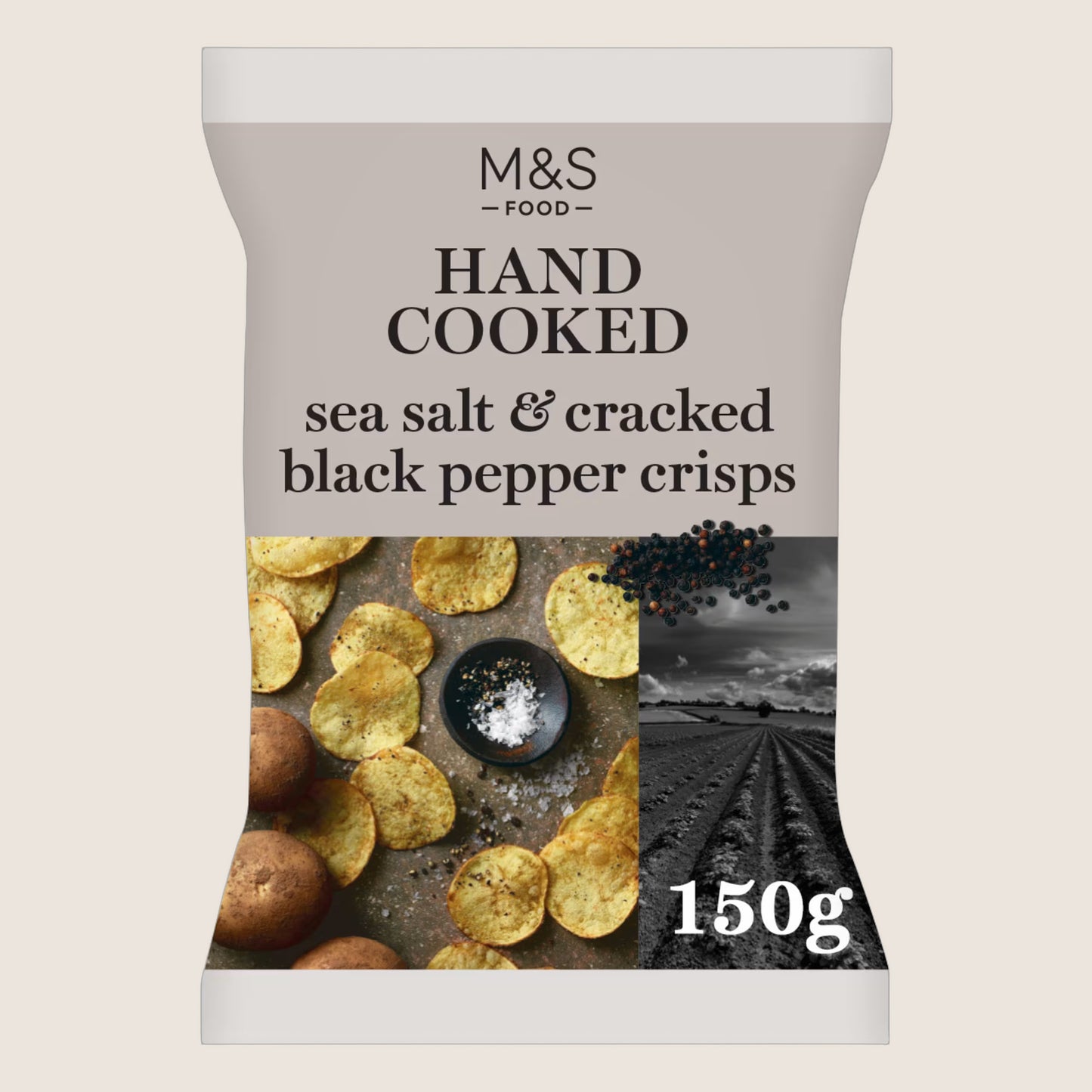 M&S Hand Cooked Sea Salt & Cracked Black Pepper Crisps 150 g