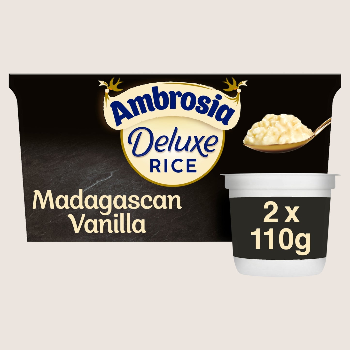 Ambrosia Deluxe Madagascan Vanilla Rice Pudding Dessert Snack Pots No Artificial Additives 2 x 110g