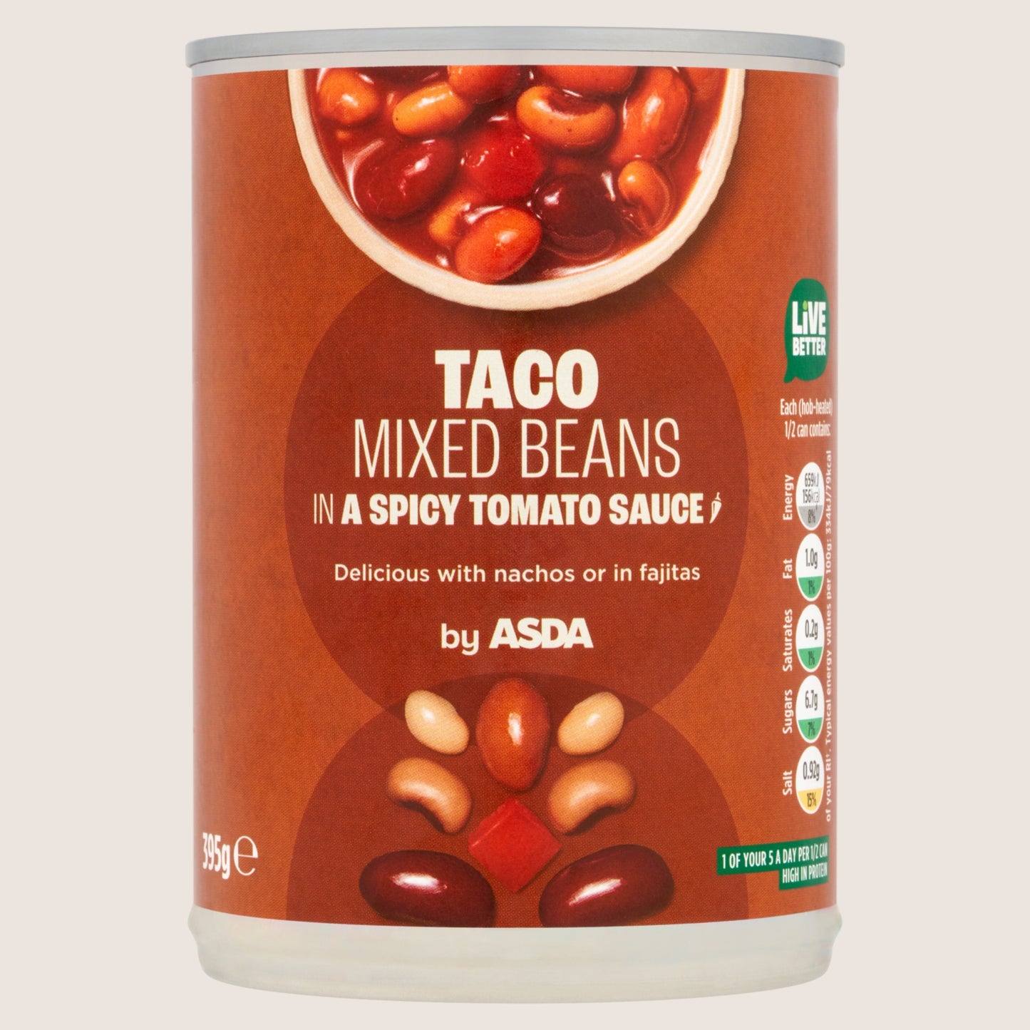 ASDA Taco Mixed Beans in a Spicy Tomato Sauce Sun Ripened Tomatoes 395g
