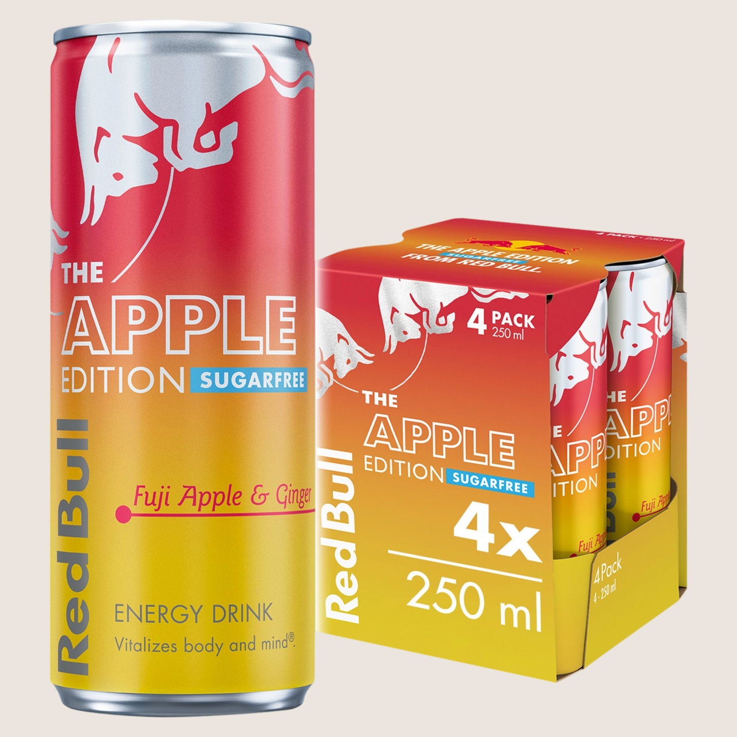 Red Bull Apple Edition Sugarfree Fuji Apple & Ginger Energy Drink Refreshing 4 Pack 250ml