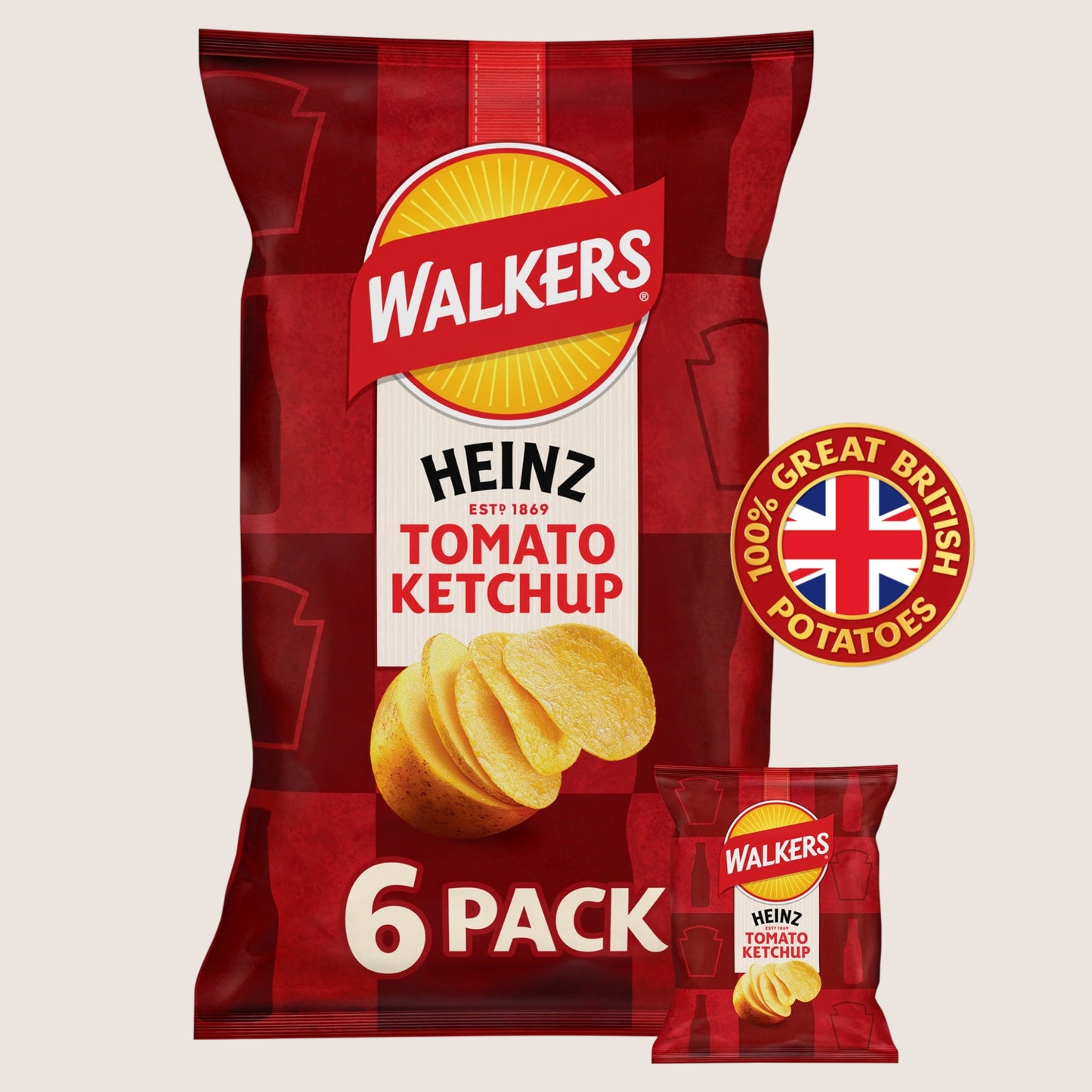 Walkers Heinz Tomato Ketchup Crisps No Artificial Additives 6x25g