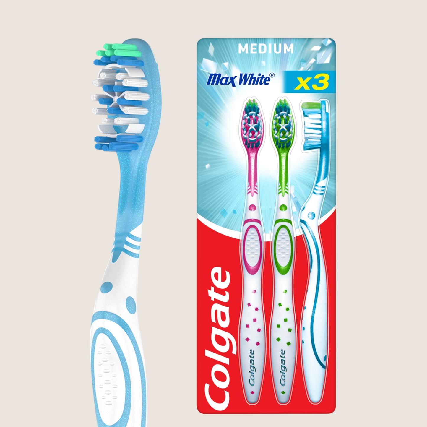 Colgate Max White Medium Manual Toothbrush x3 Gentle Formula