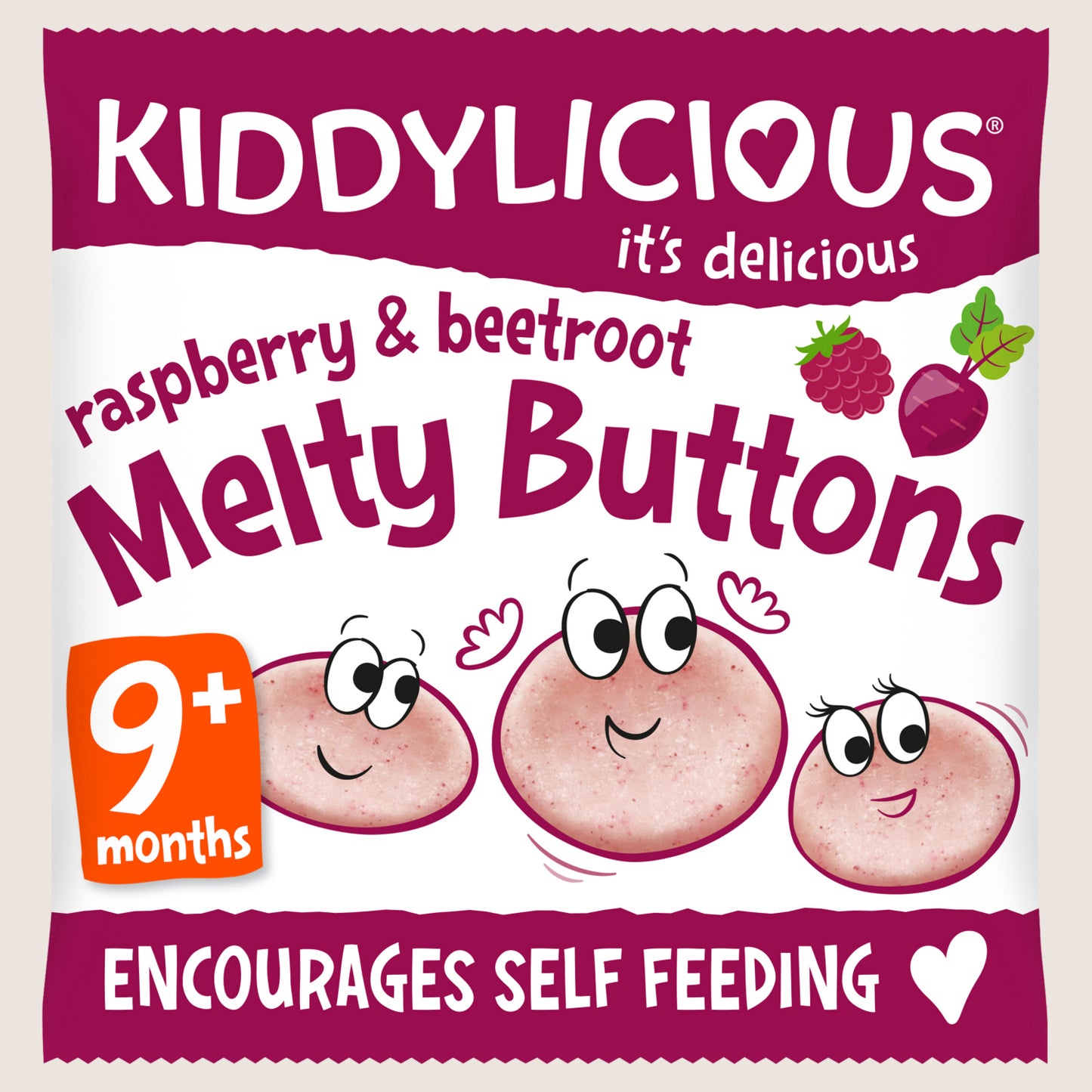 Kiddylicious Raspberry & Beetroot Melty Buttons 9+ Months Gentle Formula 6g