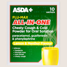 ASDA Flu-Max Chesty Cough & Cold Powder for Oral Solution Lemon & Menthol Flavour 10 Sachets