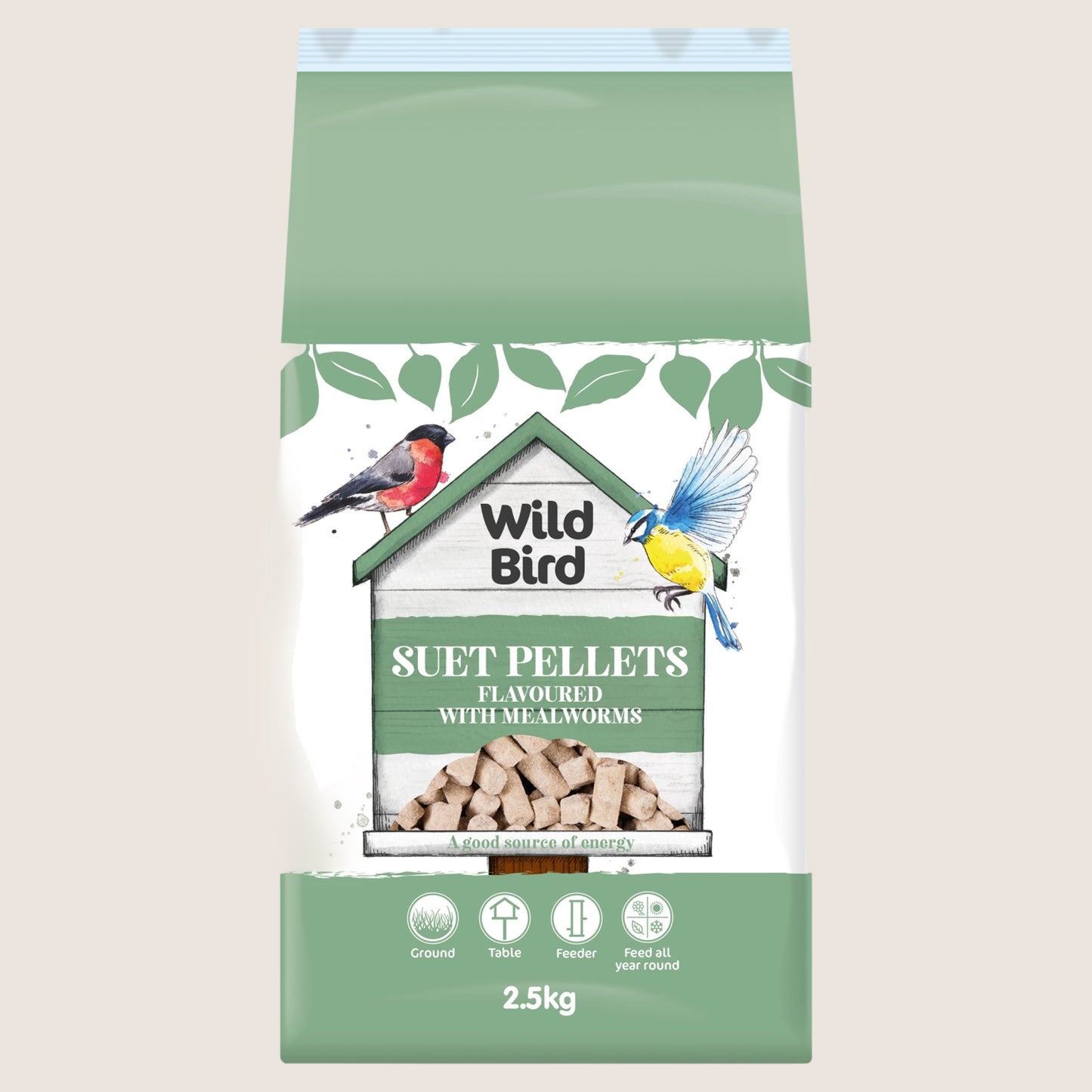 Wild Bird Suet Pellets Flavoured with Mealworms Nutritionally Complete 2.5kg
