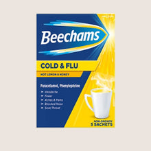 Beechams Hot Drink Sachets, Cold & Flu Relief with Paracetamol, Lemon & Honey flavour 5s