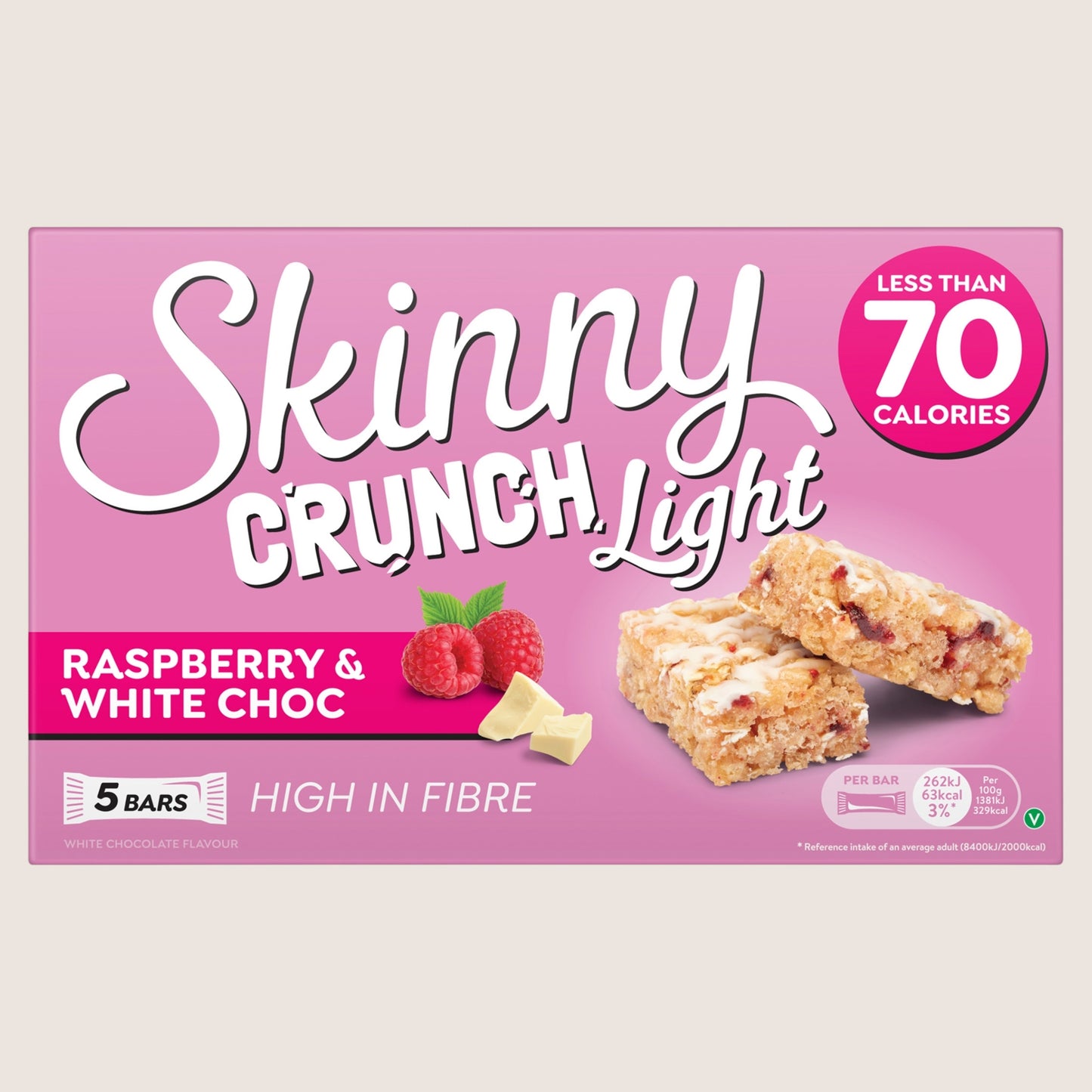 Skinny Crunch Crunch Light Raspberry & White Choc Bars 5 Pack 5 x 19g
