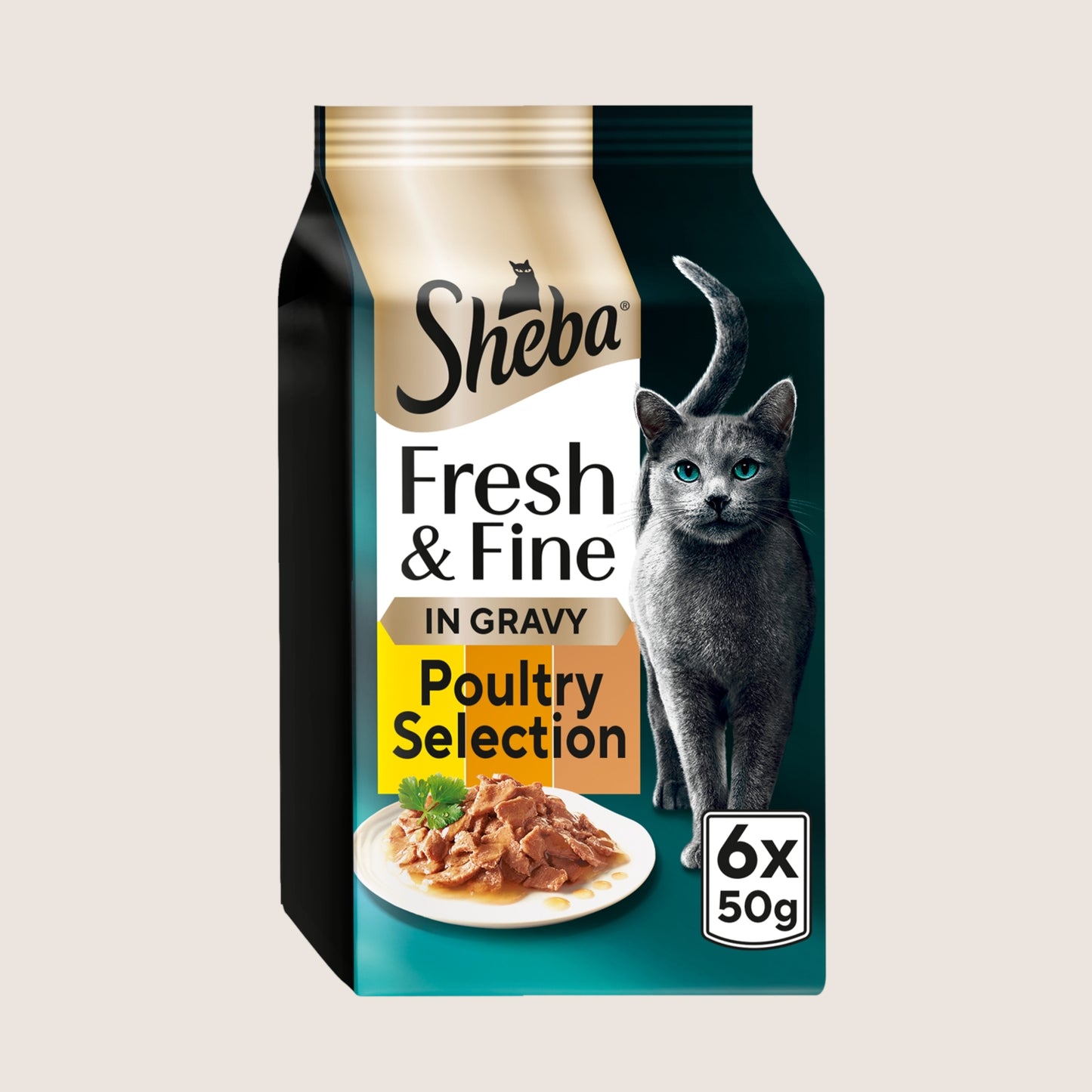 Sheba Fresh & Fine Adult Wet Cat Food Chicken &Turkey Gravy Pouches No Artificial Additives 6x50g