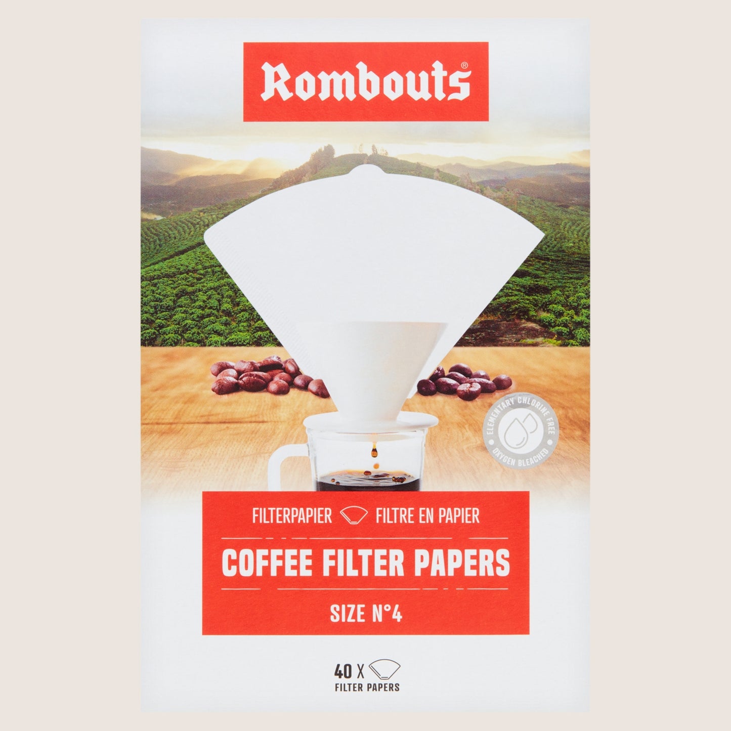 Rombouts 40 Coffee Filter Papers Size No. 4 No Artificial Additives