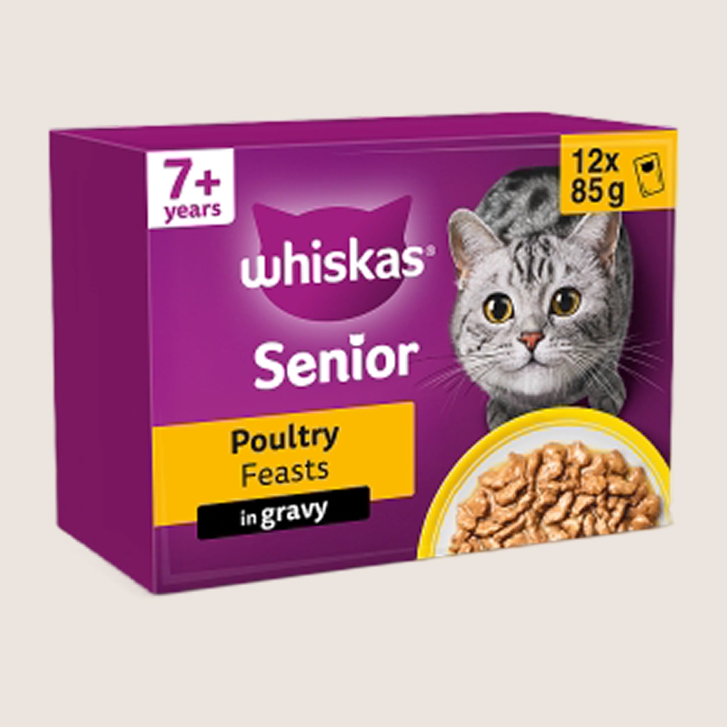 Whiskas Senior 7+ POULTRY Feasts Wet Cat Food Pouches in Gravy Senior Formula 12 x 85g